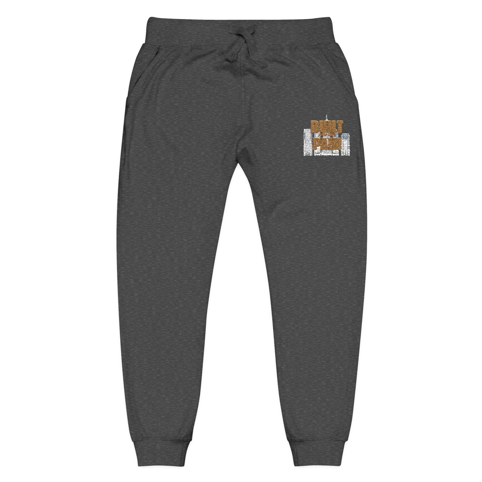 Embroidered Cozy Joggers — 'Built Through Pain' Fleece Sweatpants