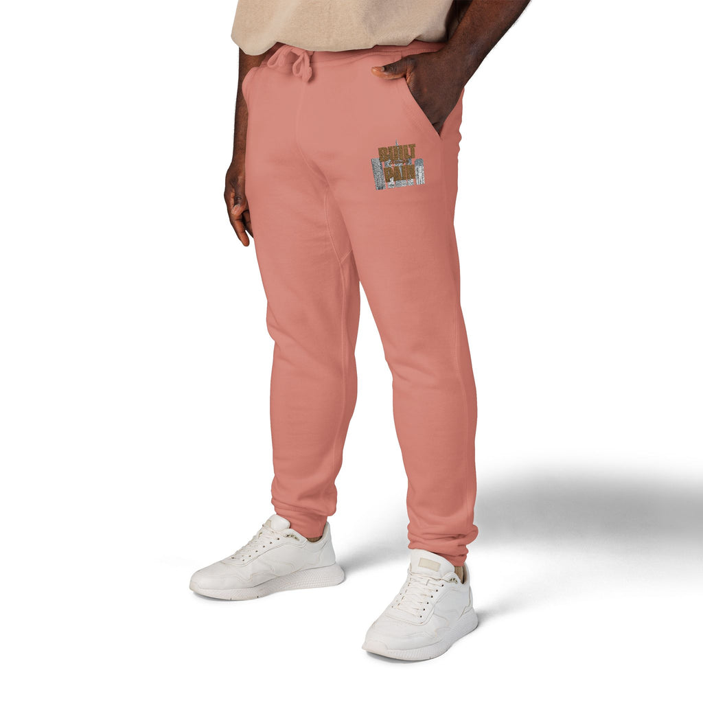Embroidered Cozy Joggers — 'Built Through Pain' Fleece Sweatpants