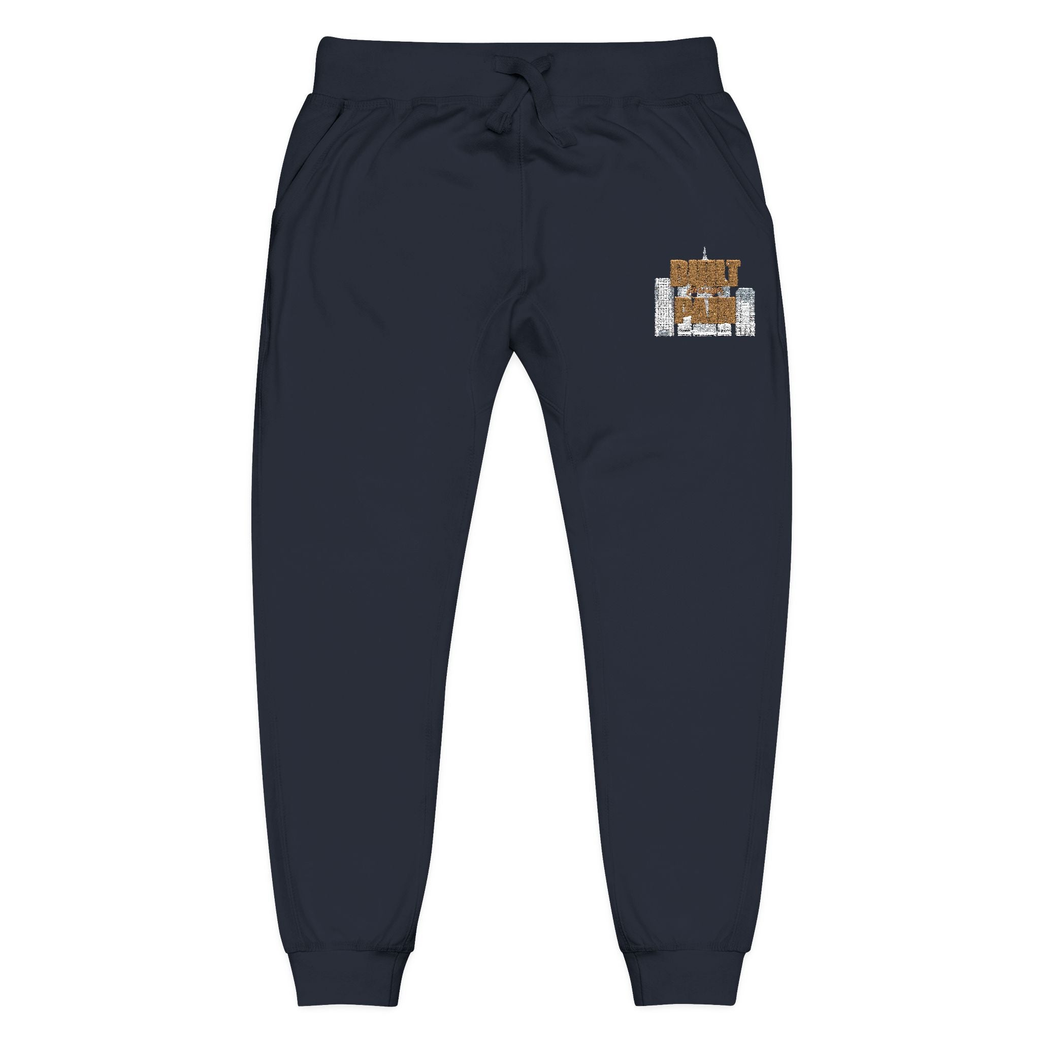 Embroidered Cozy Joggers — 'Built Through Pain' Fleece Sweatpants