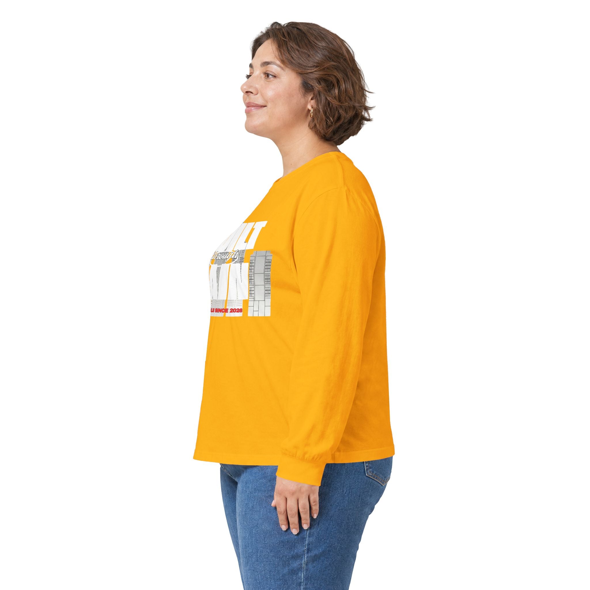Long Sleeve Tee — Built Through Pain City Skyline Graphic
