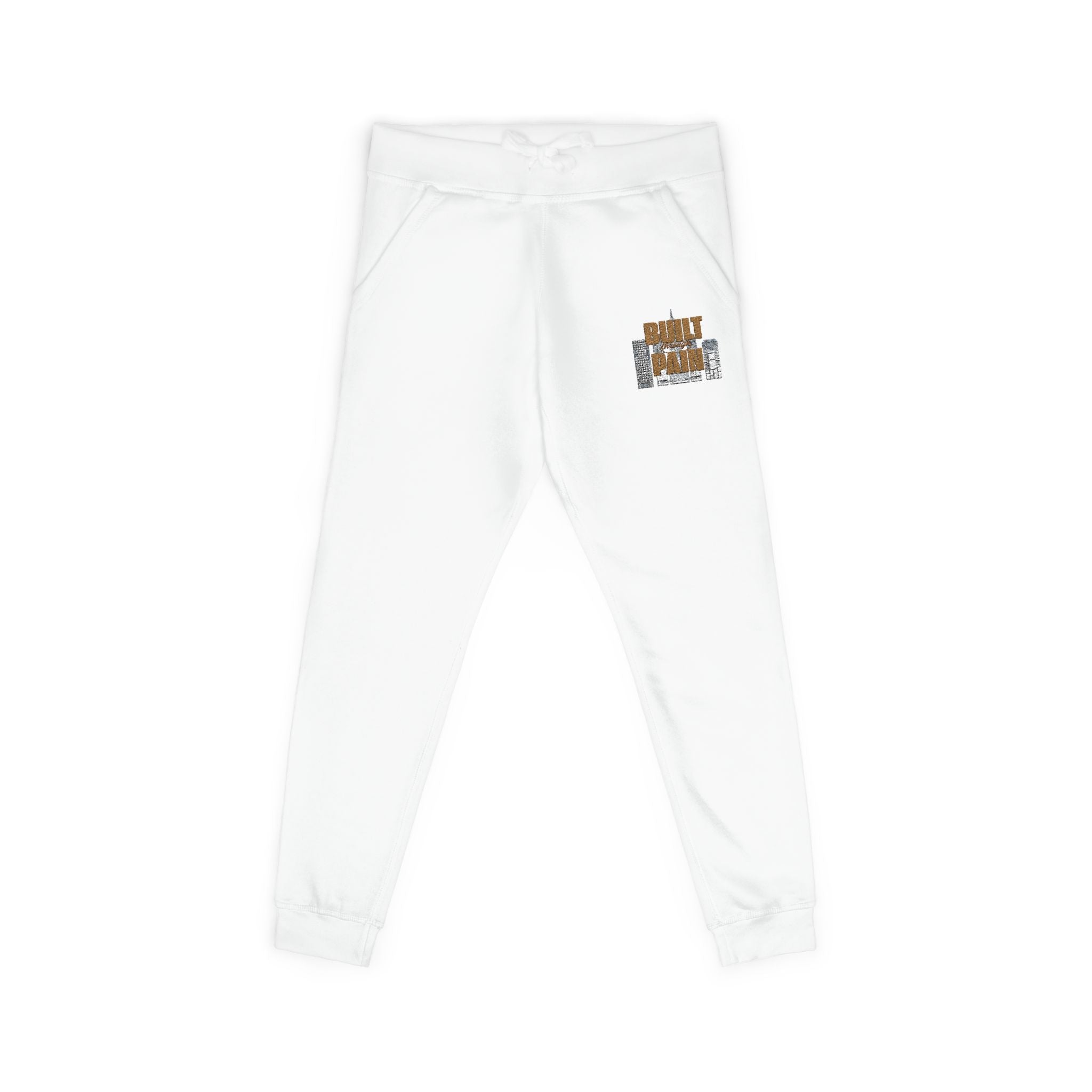 Embroidered Cozy Joggers — 'Built Through Pain' Fleece Sweatpants