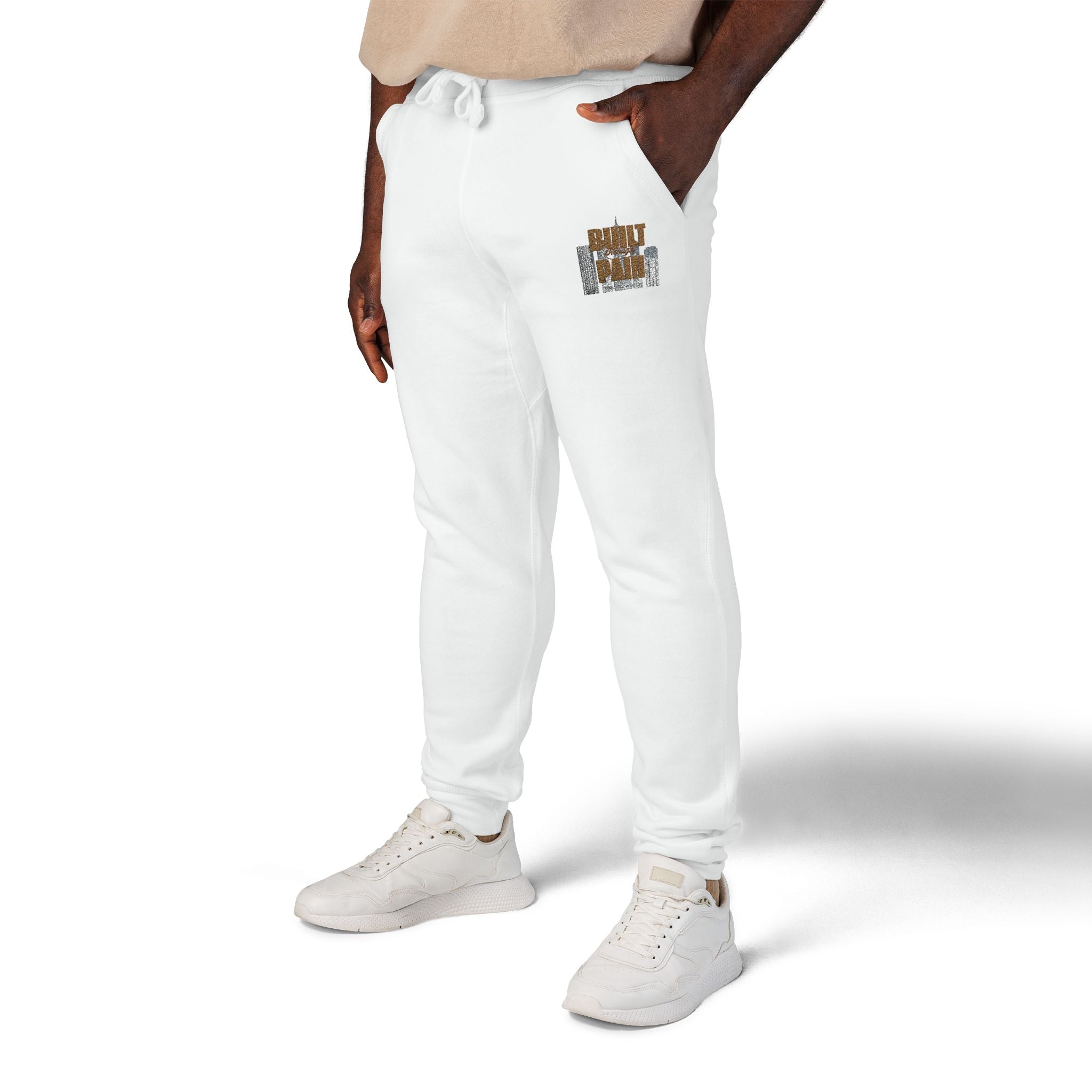 Embroidered Cozy Joggers — 'Built Through Pain' Fleece Sweatpants
