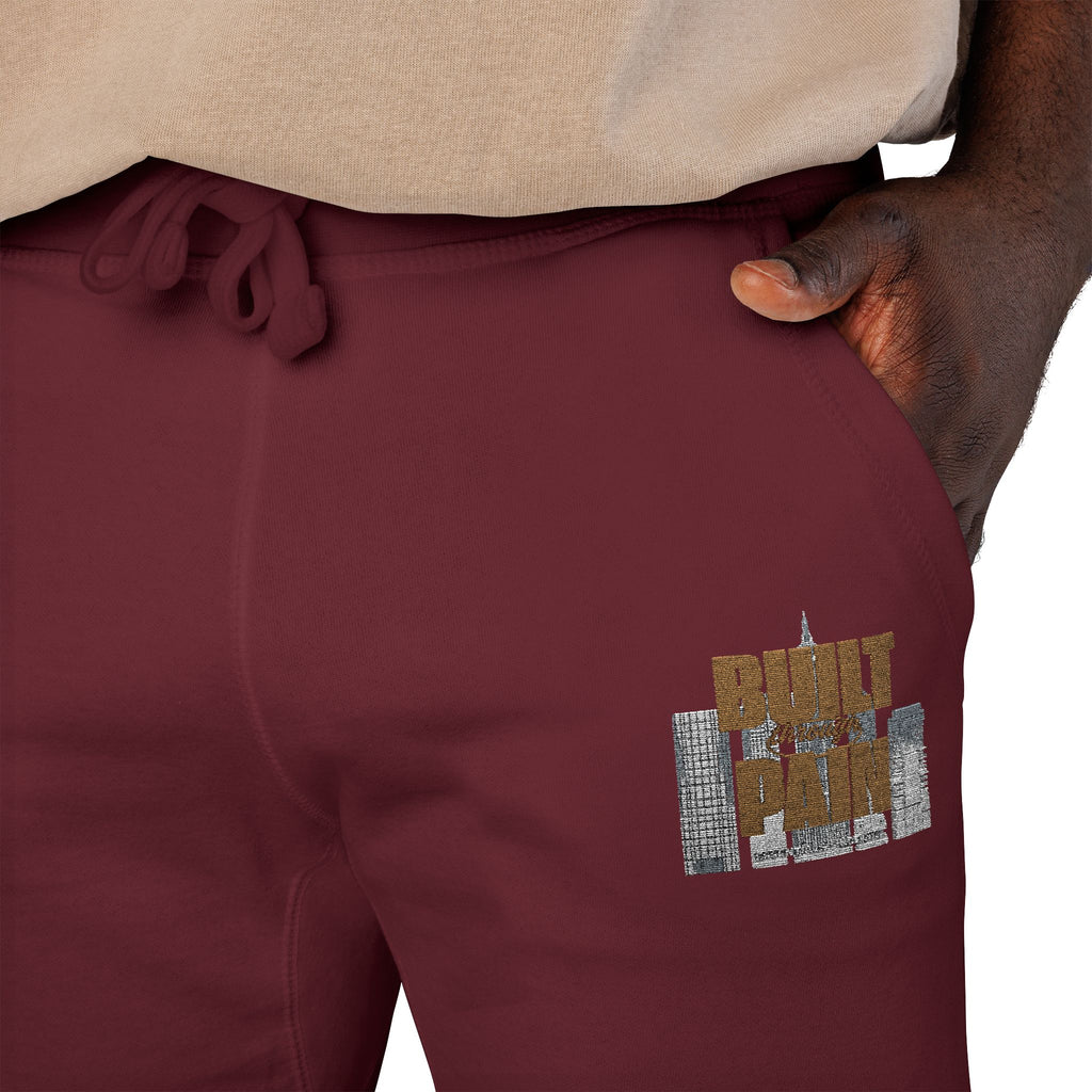 Embroidered Cozy Joggers — 'Built Through Pain' Fleece Sweatpants