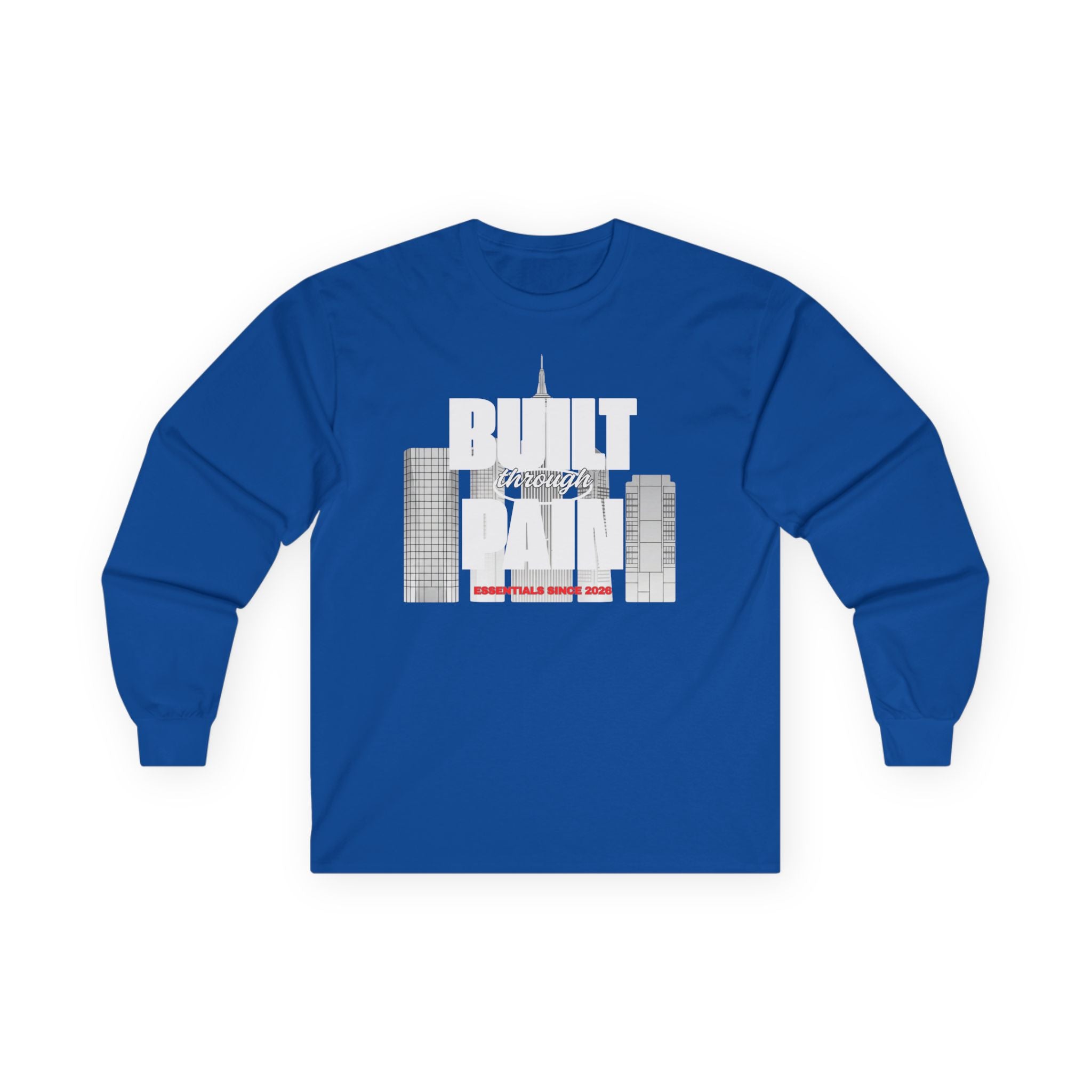 Long Sleeve Tee — Built Through Pain City Skyline Graphic