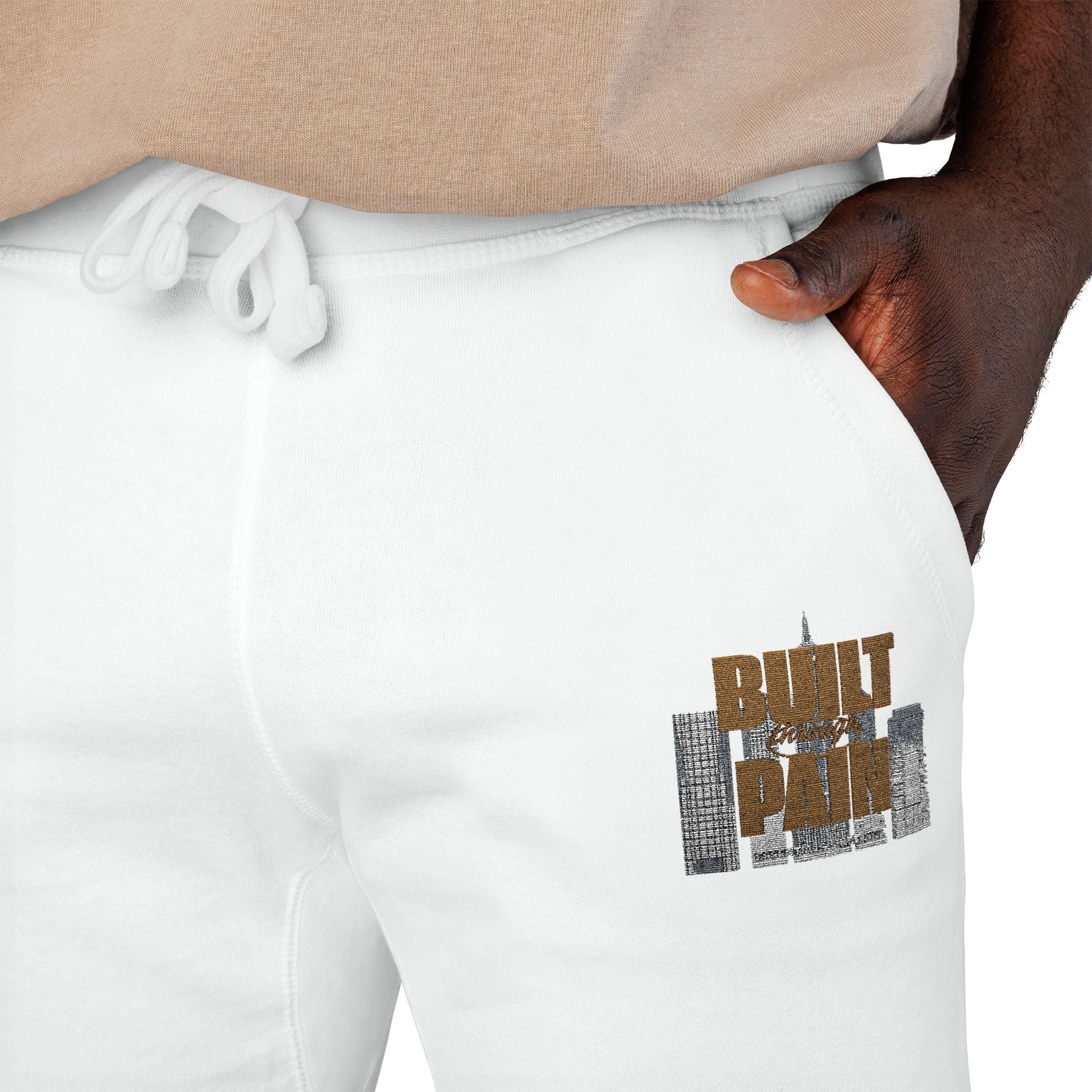 Embroidered Cozy Joggers — 'Built Through Pain' Fleece Sweatpants