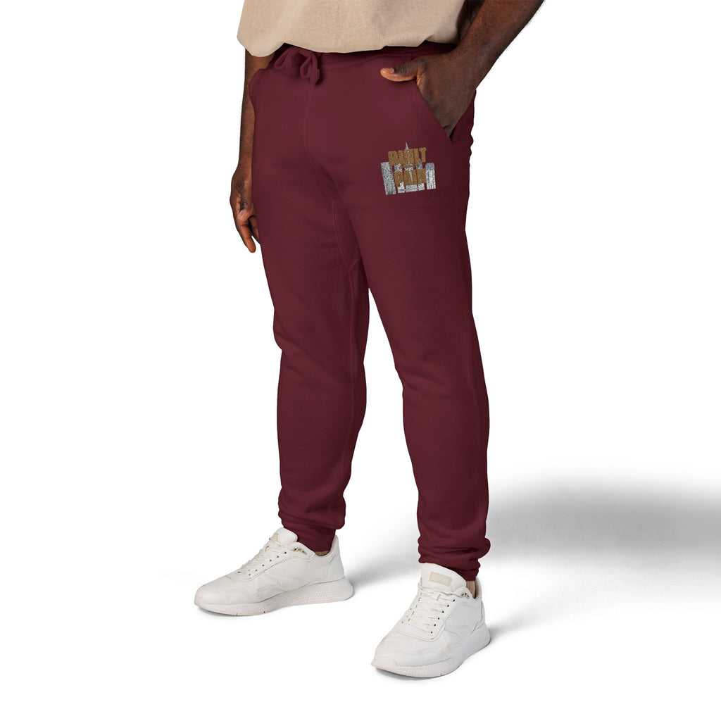 Embroidered Cozy Joggers — 'Built Through Pain' Fleece Sweatpants