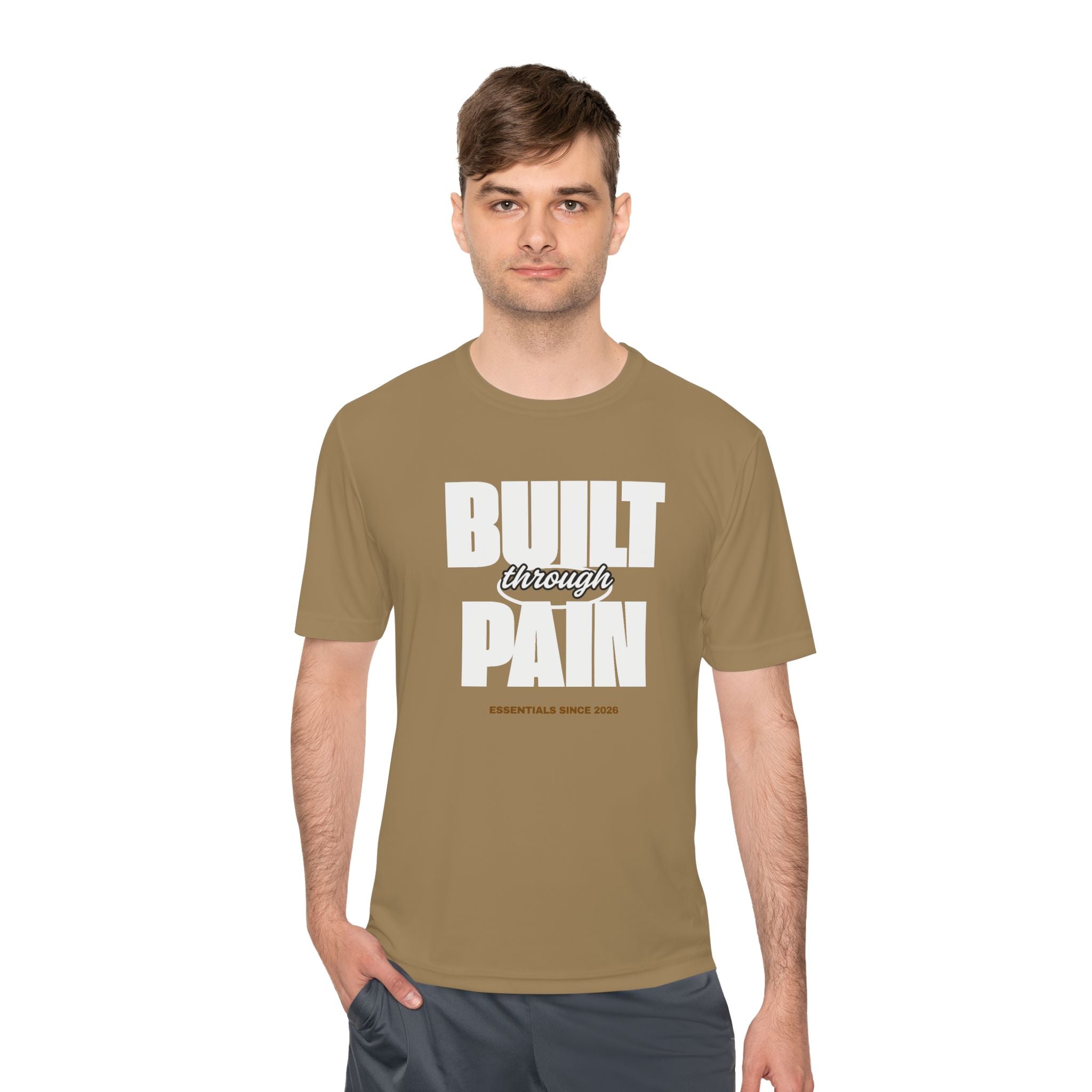 Built Through Pain Graphic Tee — Motivational Moisture-Wicking Shirt