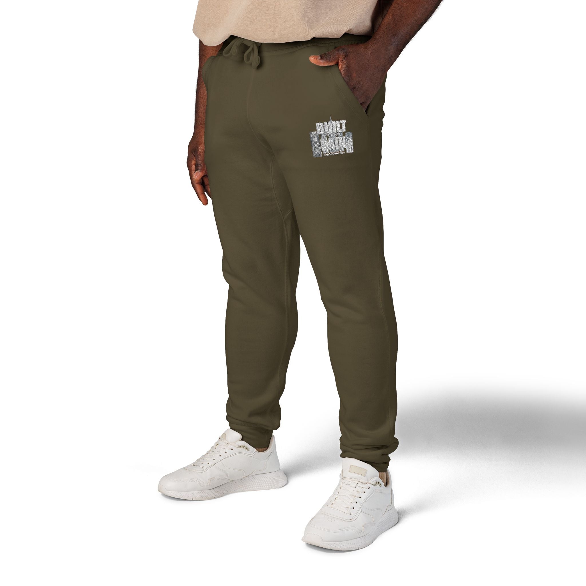 Embroidered Cozy Sweatpants — Minimal Logo Fleece Joggers