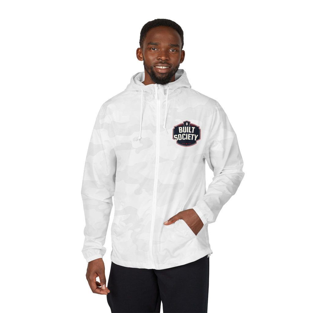 Windbreaker Jacket — 'Built Society' Camo Full-Zip Hooded Windbreaker