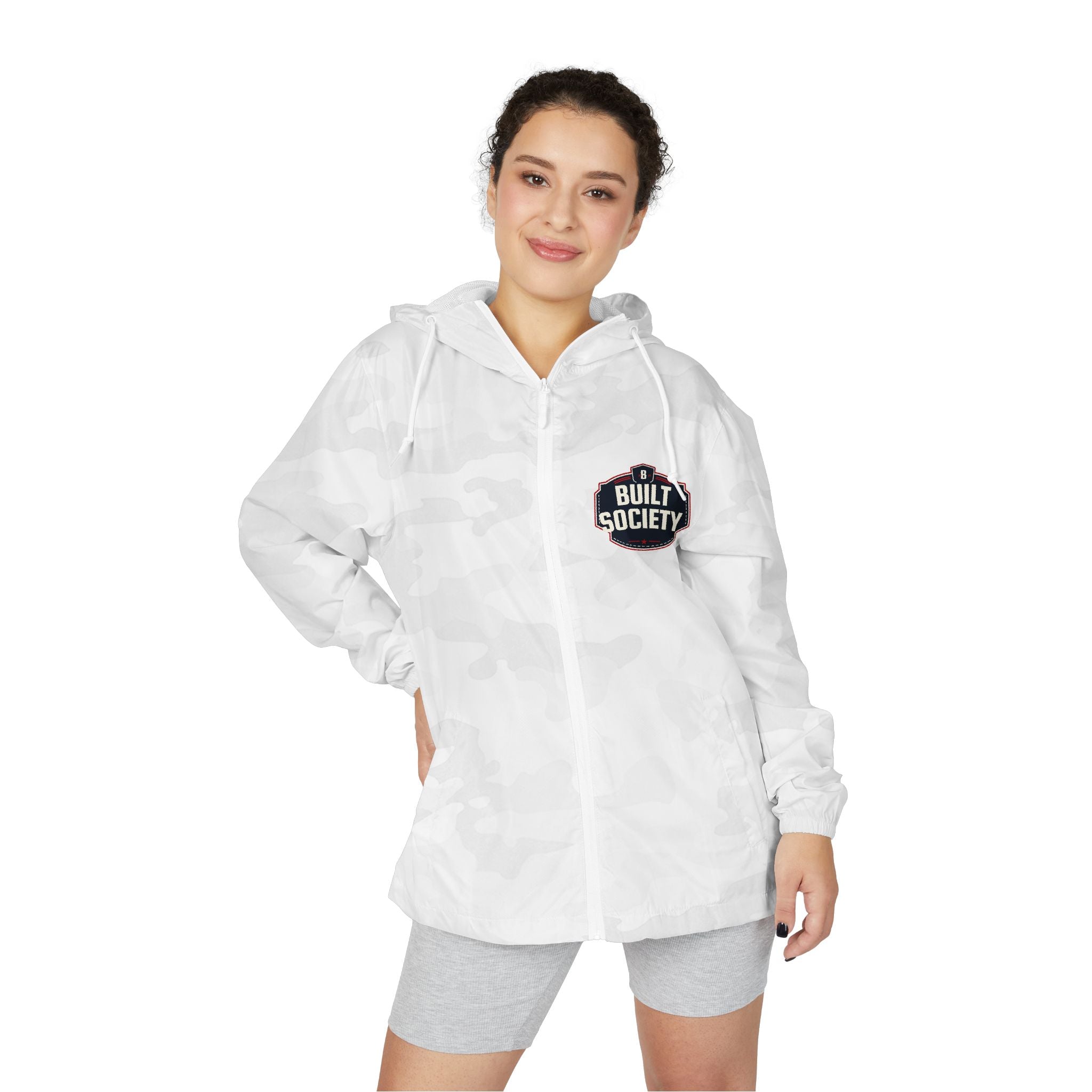 Windbreaker Jacket — 'Built Society' Camo Full-Zip Hooded Windbreaker