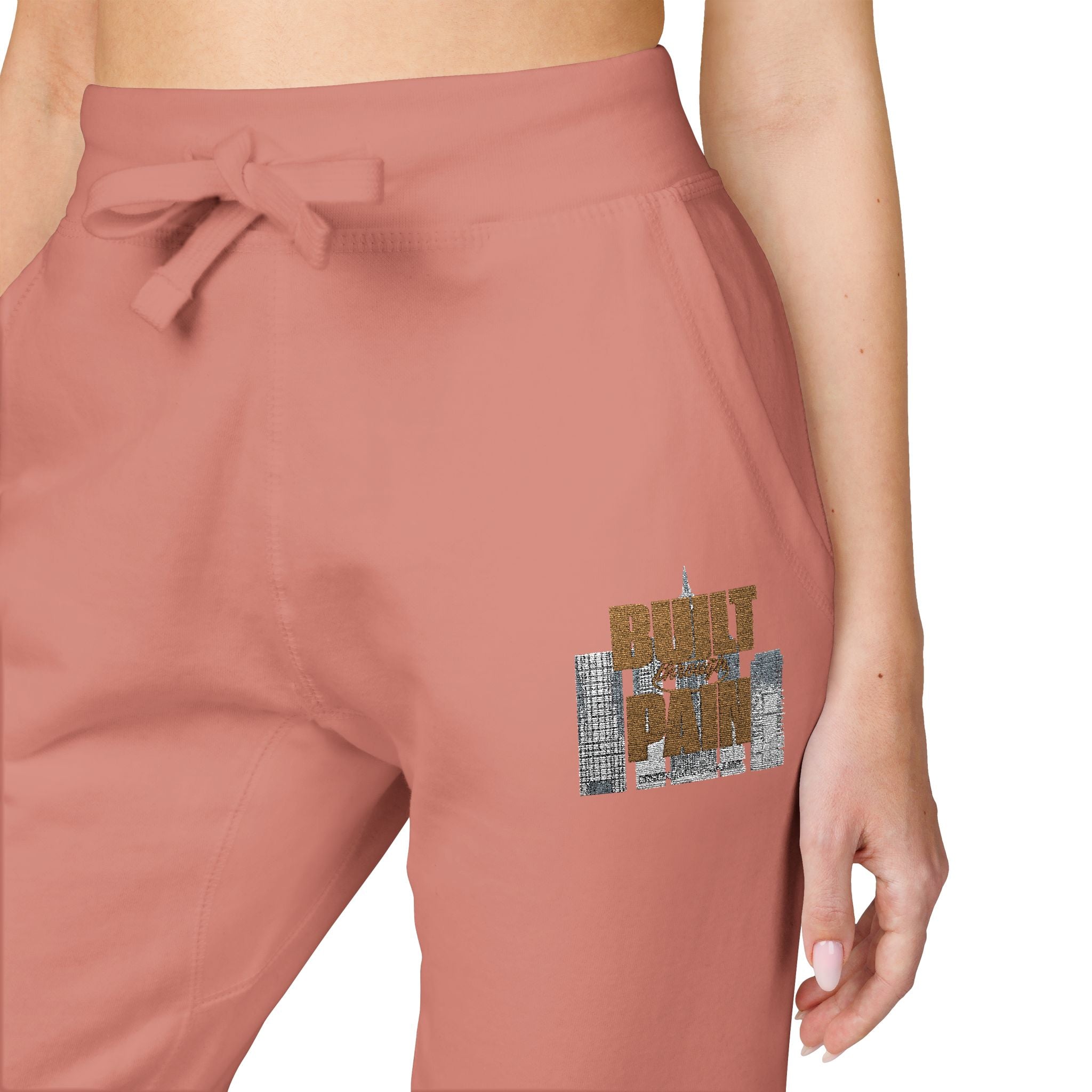 Embroidered Cozy Joggers — 'Built Through Pain' Fleece Sweatpants