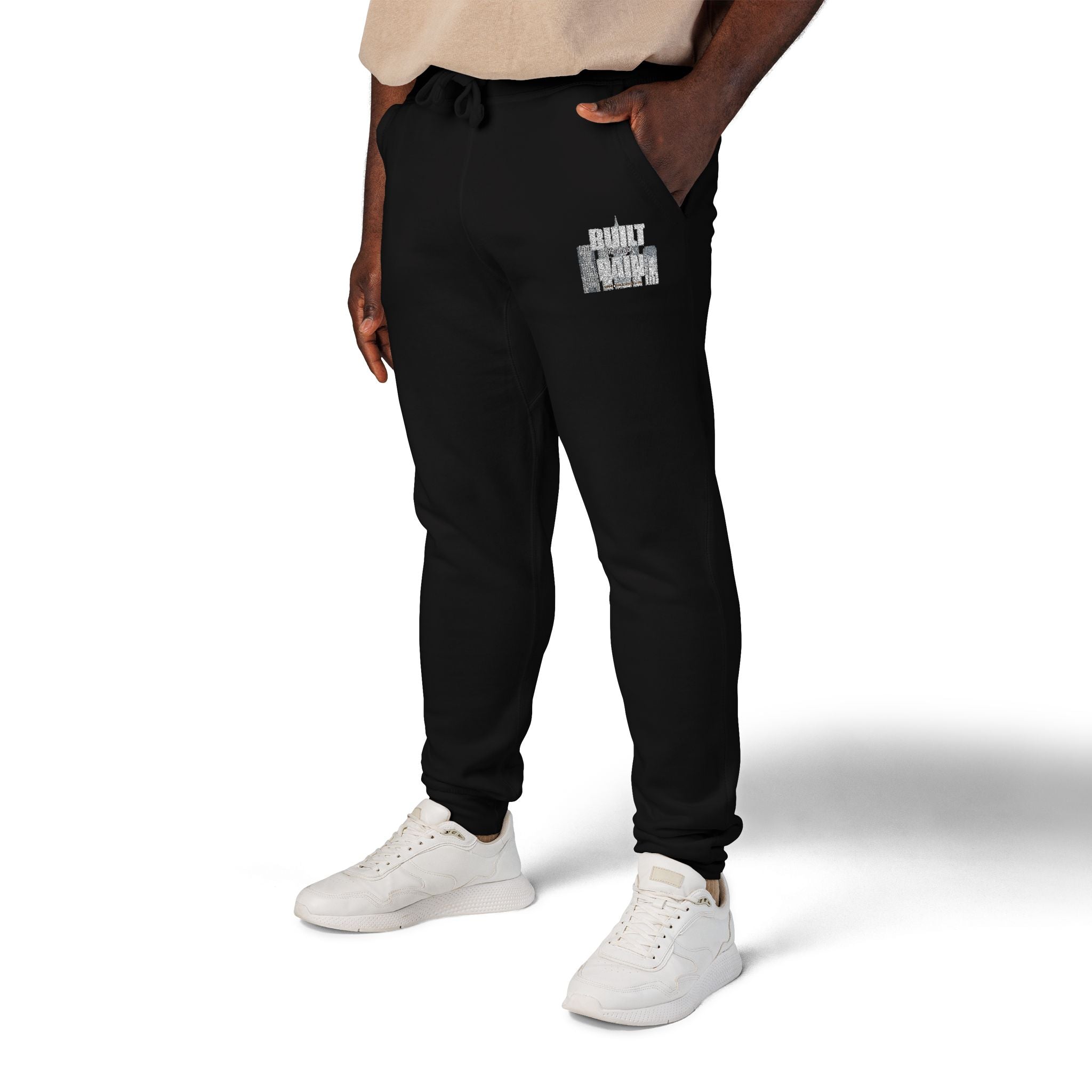 Embroidered Cozy Sweatpants — Minimal Logo Fleece Joggers