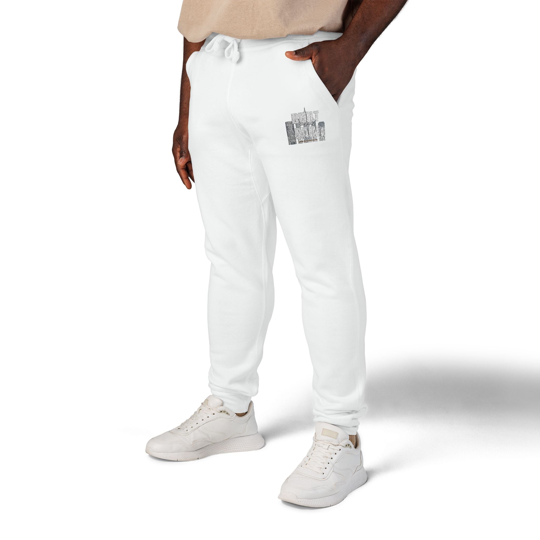 Embroidered Cozy Sweatpants — Minimal Logo Fleece Joggers
