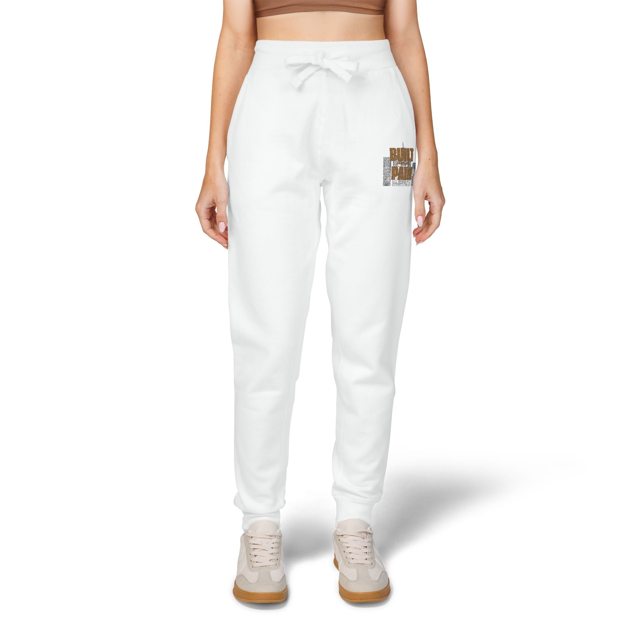 Embroidered Cozy Joggers — 'Built Through Pain' Fleece Sweatpants