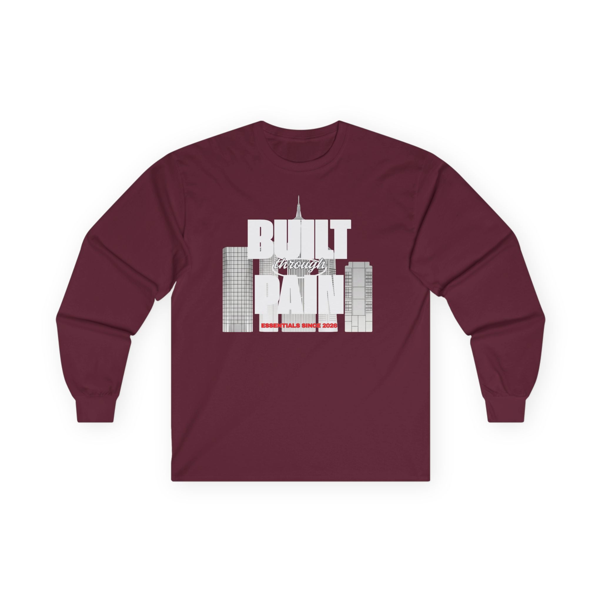 Long Sleeve Tee — Built Through Pain City Skyline Graphic