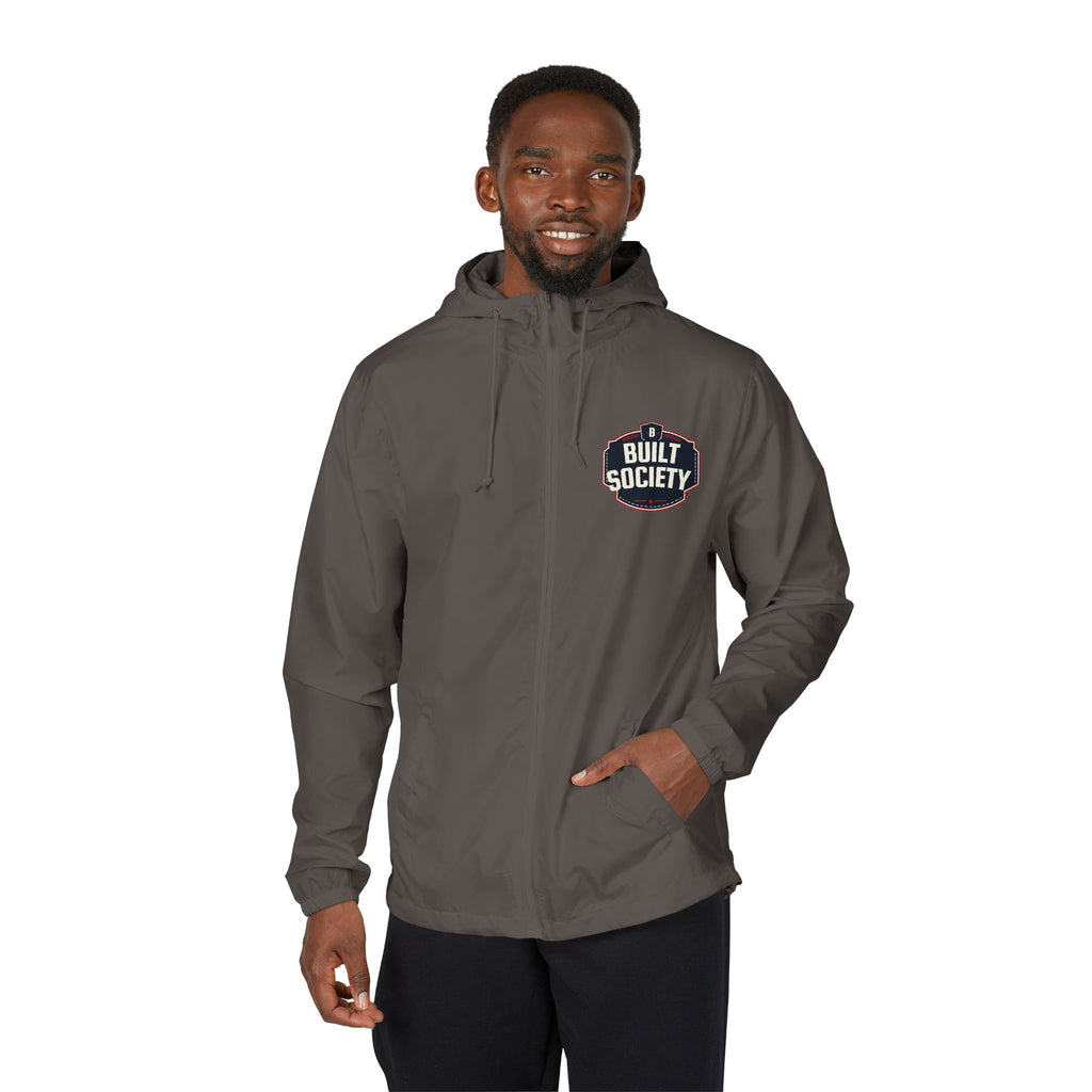 Windbreaker Jacket — 'Built Society' Camo Full-Zip Hooded Windbreaker