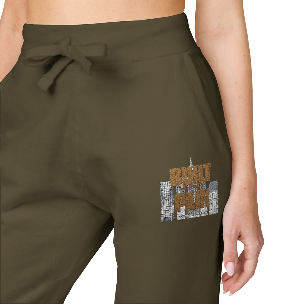 Embroidered Cozy Joggers — 'Built Through Pain' Fleece Sweatpants