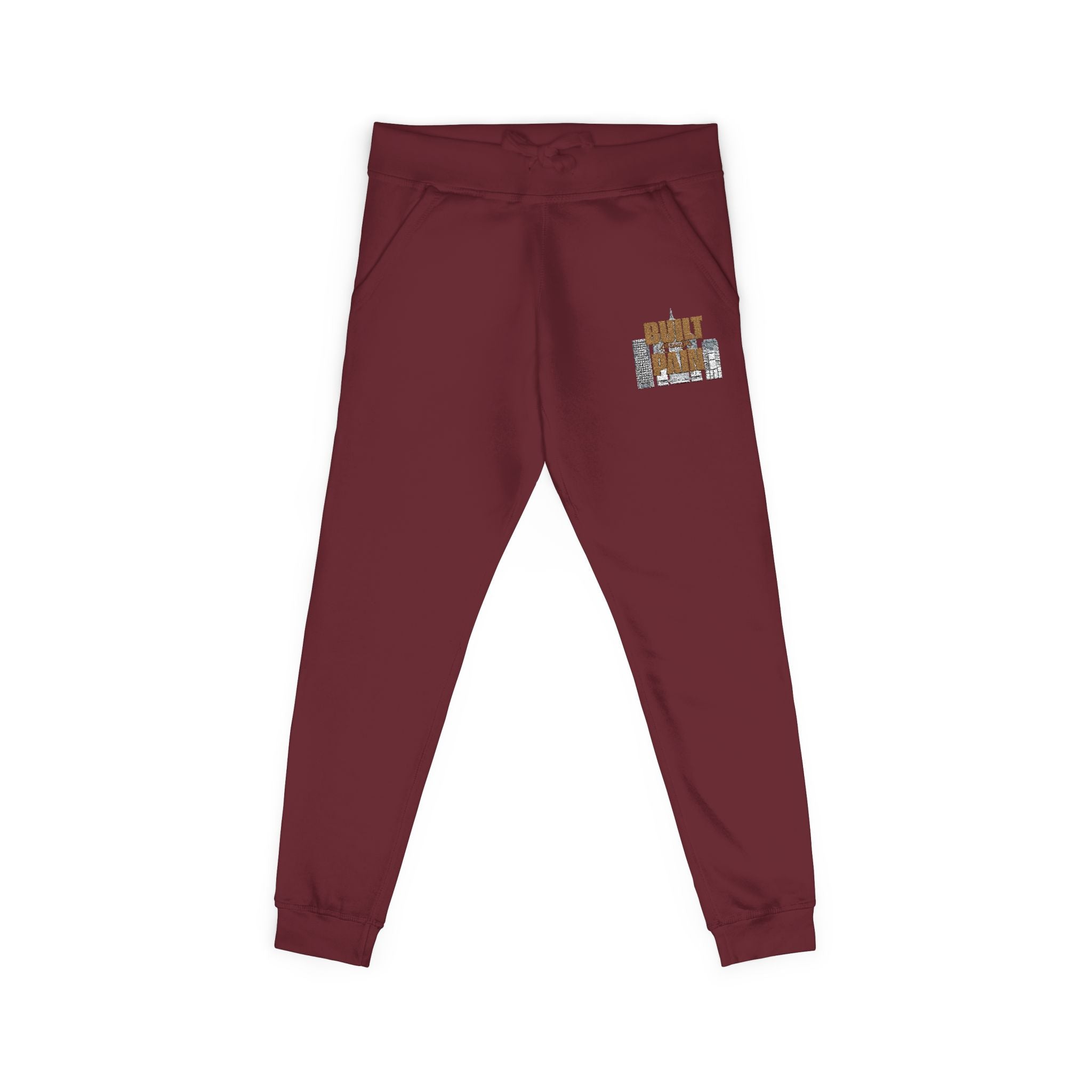Embroidered Cozy Joggers — 'Built Through Pain' Fleece Sweatpants
