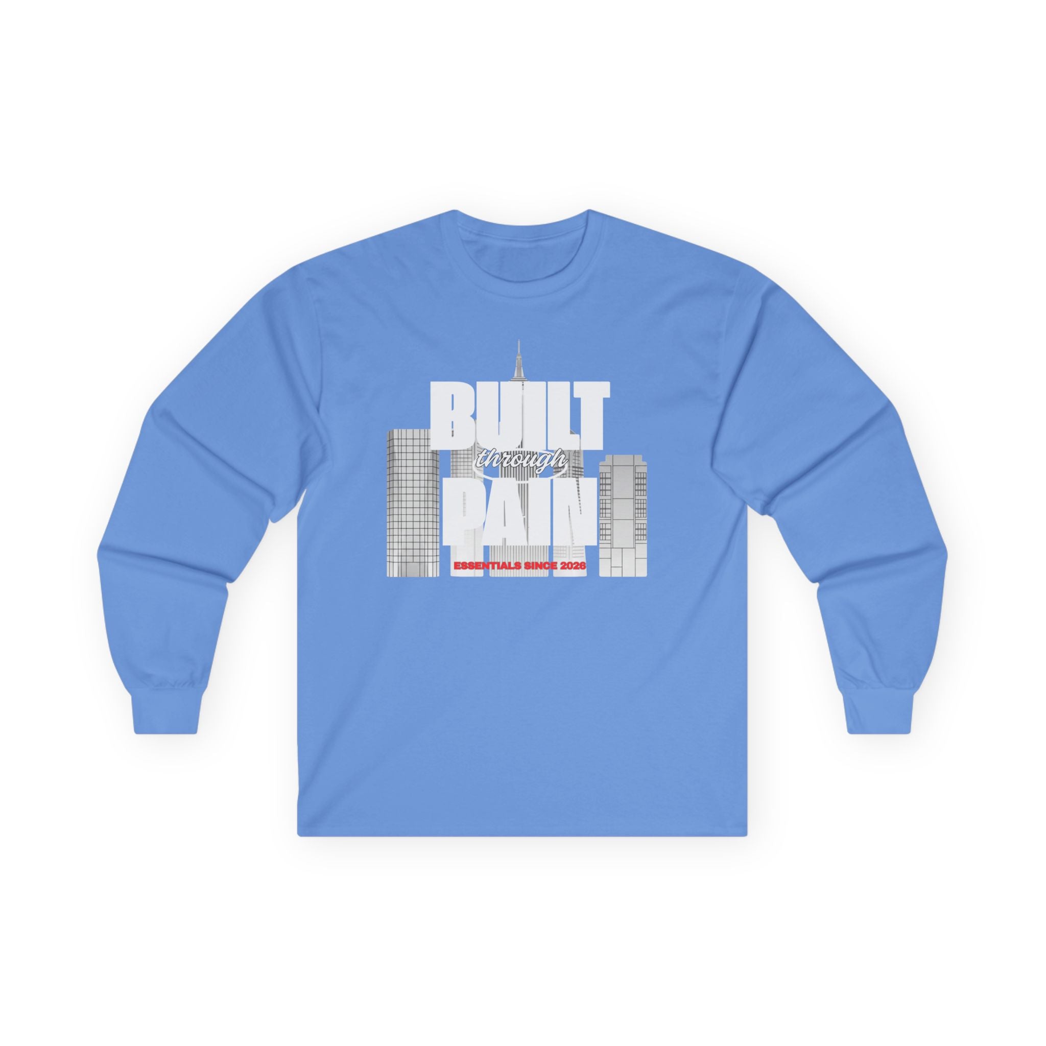 Long Sleeve Tee — Built Through Pain City Skyline Graphic