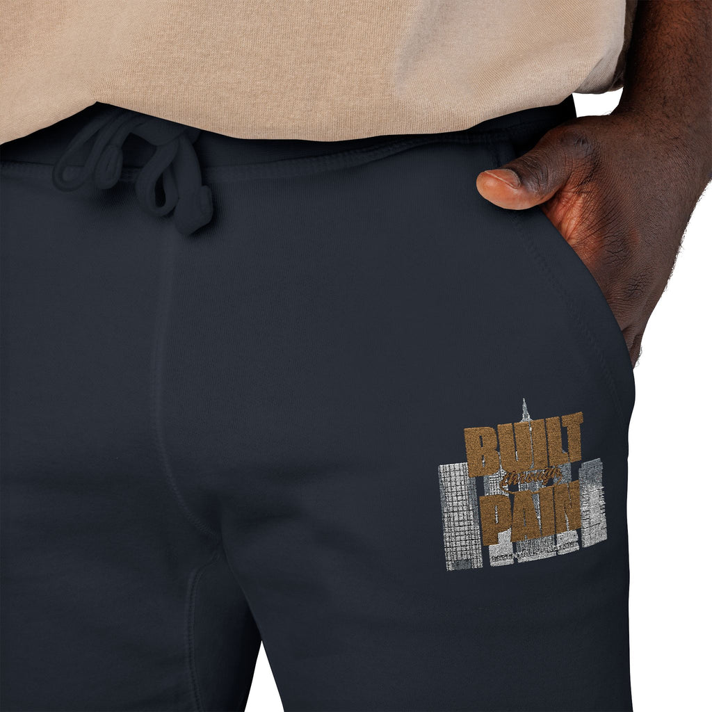 Embroidered Cozy Joggers — 'Built Through Pain' Fleece Sweatpants