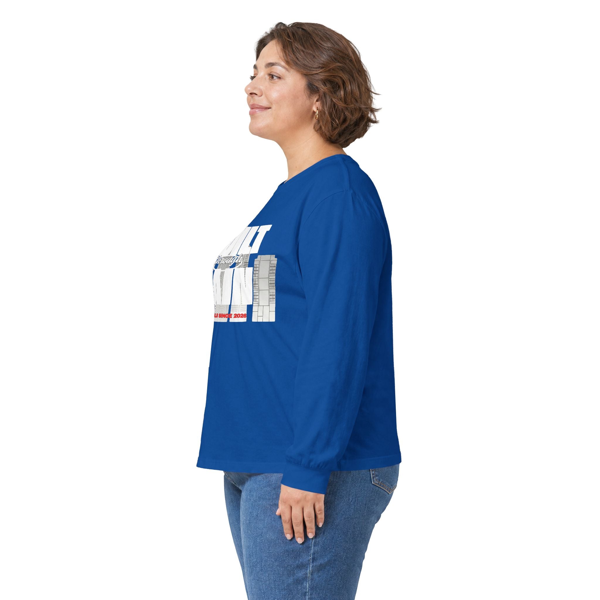 Long Sleeve Tee — Built Through Pain City Skyline Graphic