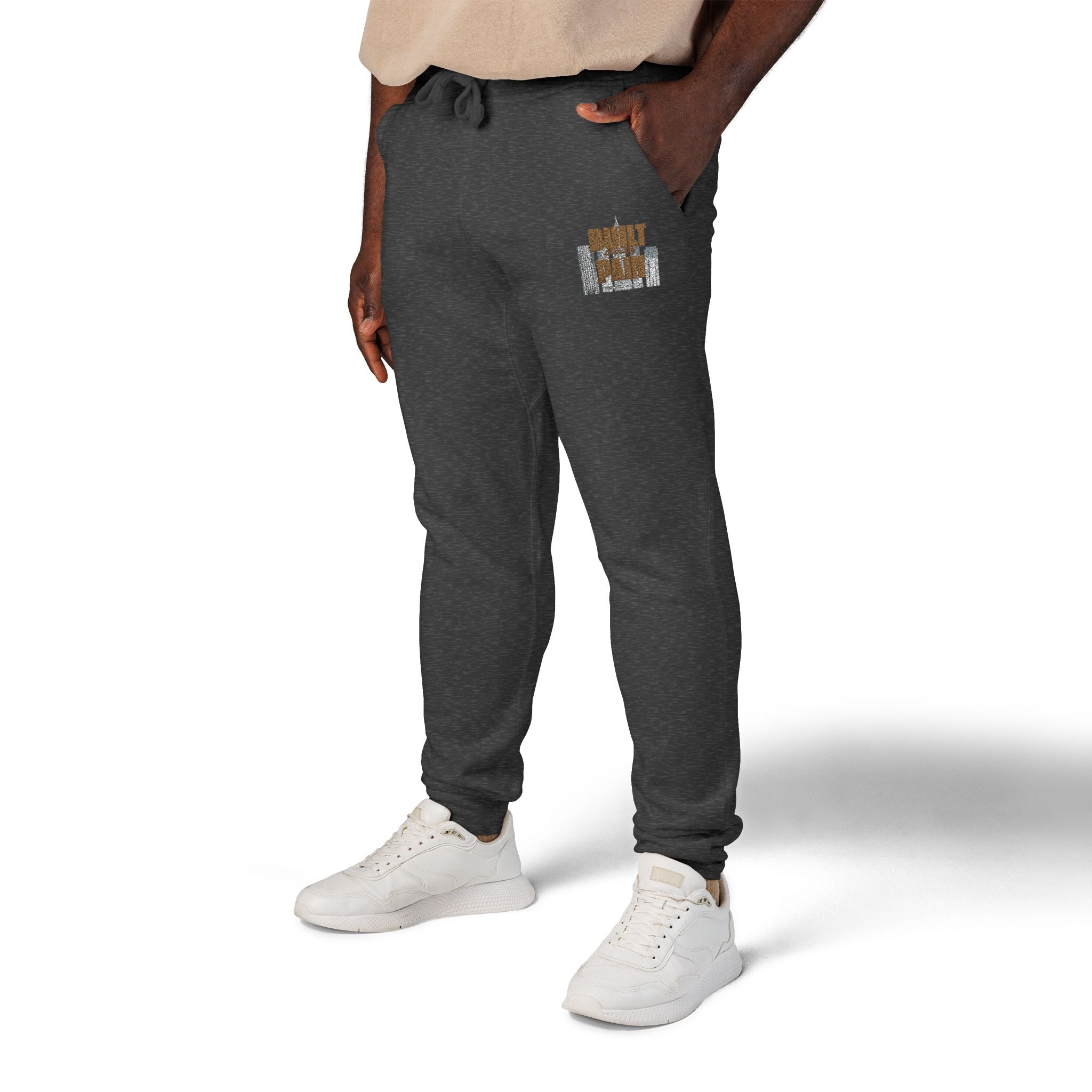 Embroidered Cozy Joggers — 'Built Through Pain' Fleece Sweatpants