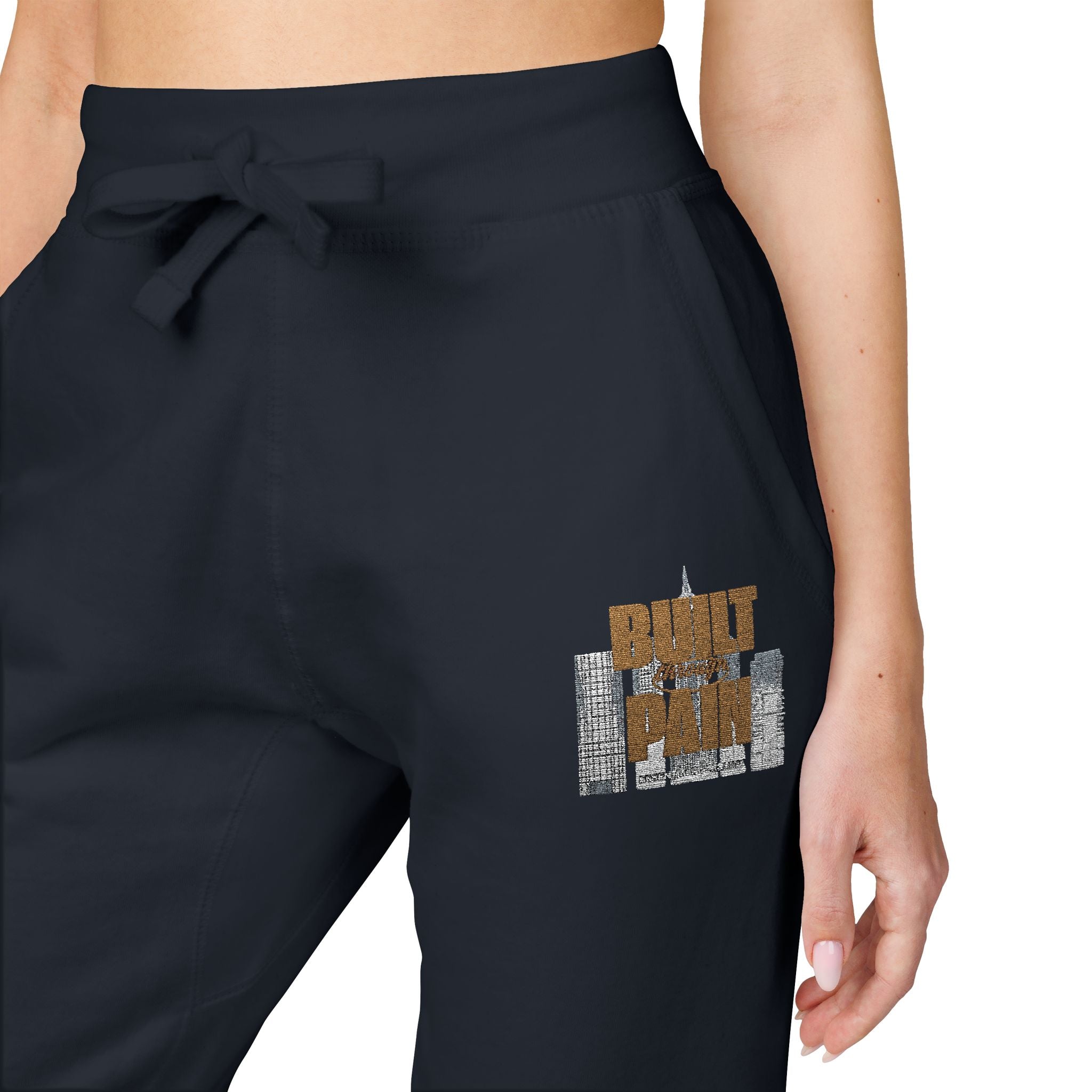 Embroidered Cozy Joggers — 'Built Through Pain' Fleece Sweatpants