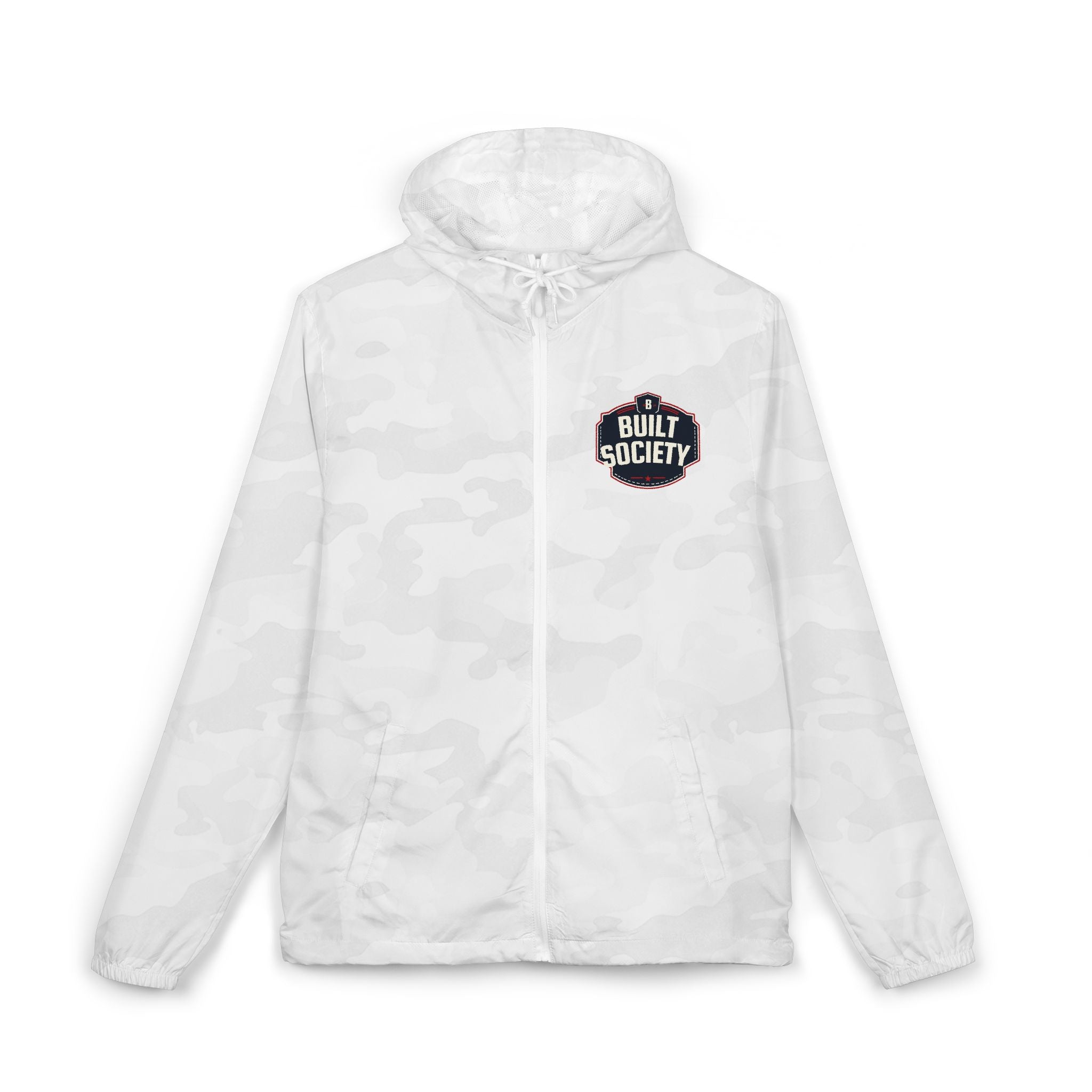 Windbreaker Jacket — 'Built Society' Camo Full-Zip Hooded Windbreaker
