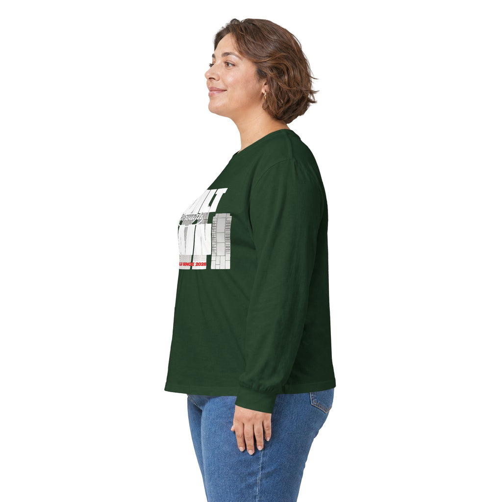 Long Sleeve Tee — Built Through Pain City Skyline Graphic