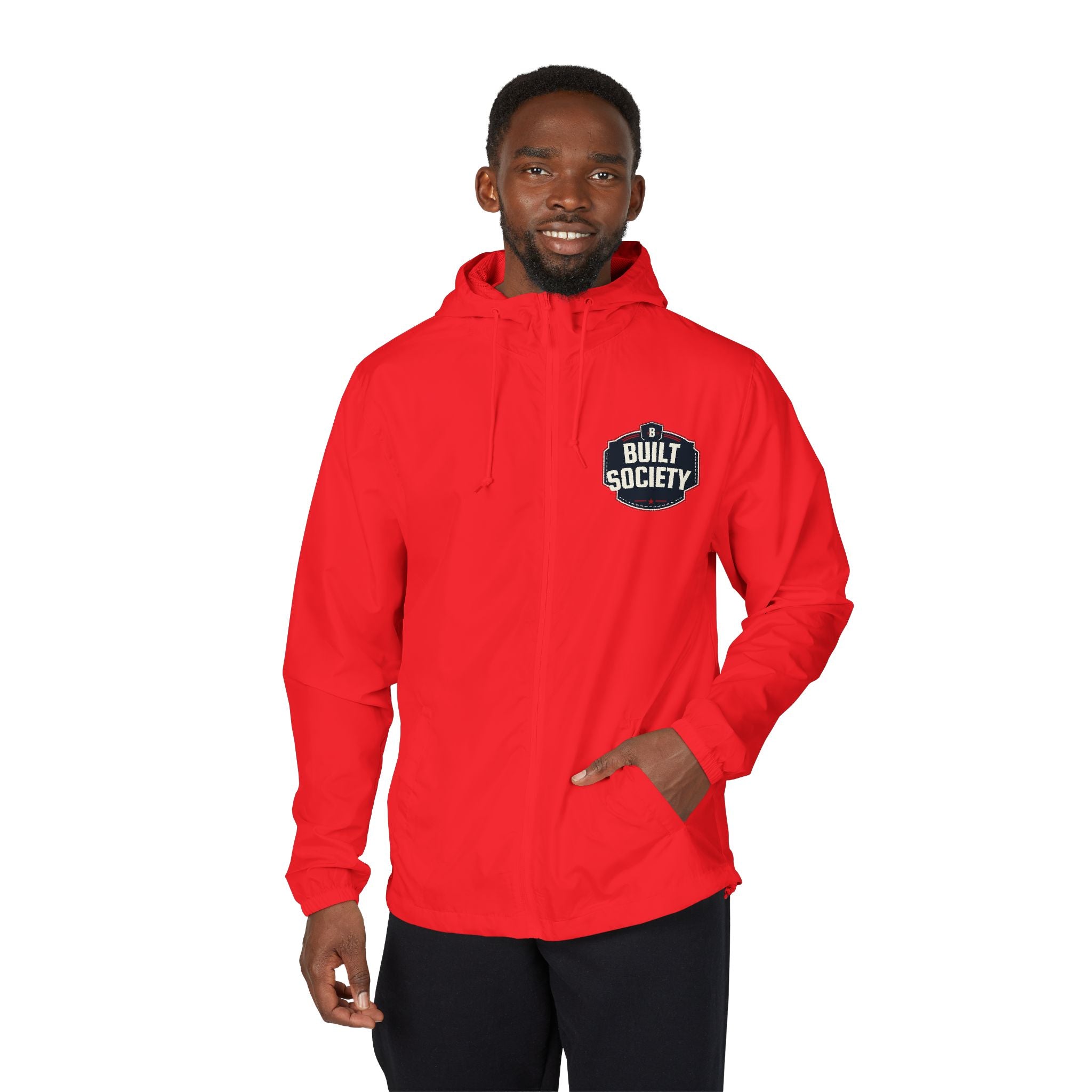 Windbreaker Jacket — 'Built Society' Camo Full-Zip Hooded Windbreaker