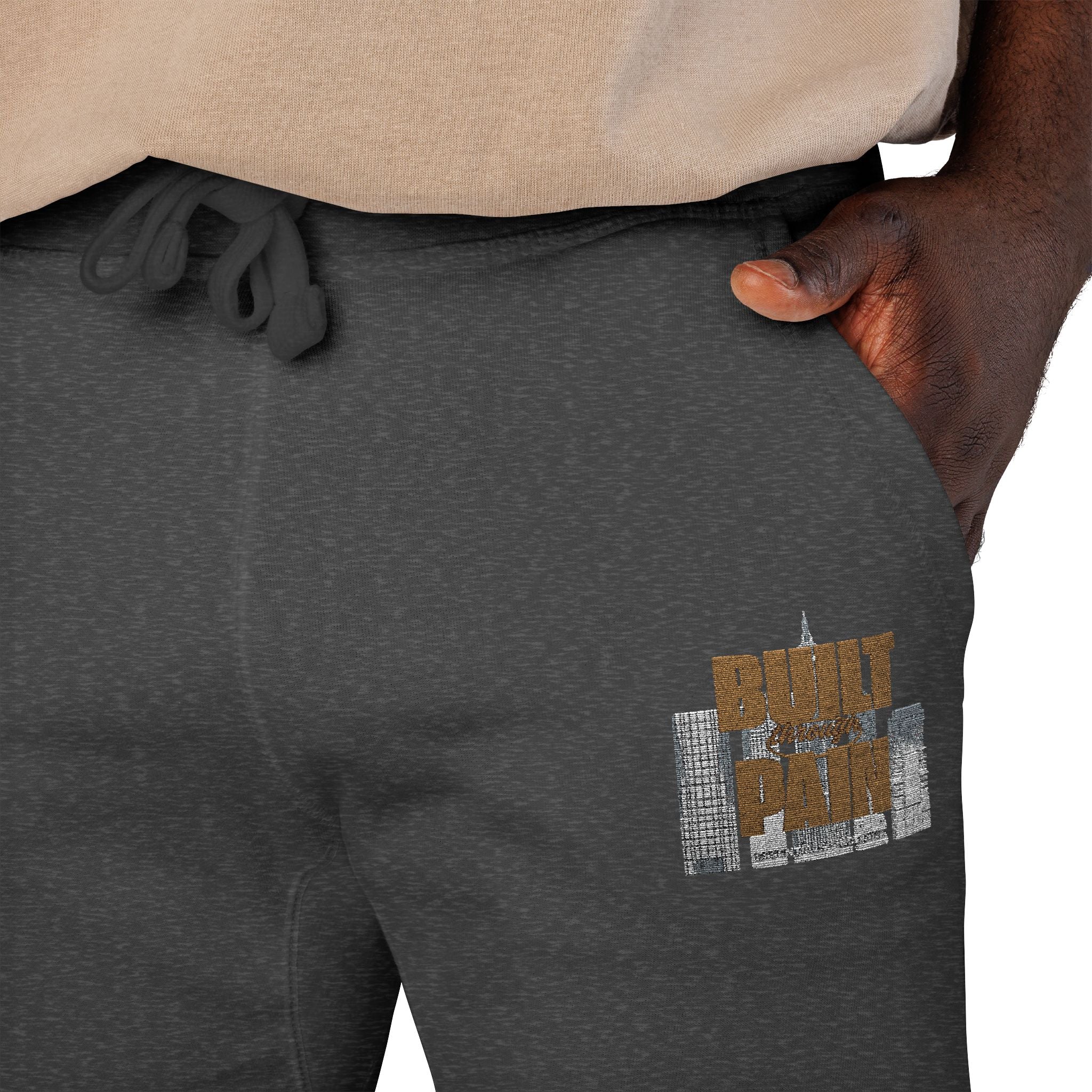 Embroidered Cozy Joggers — 'Built Through Pain' Fleece Sweatpants