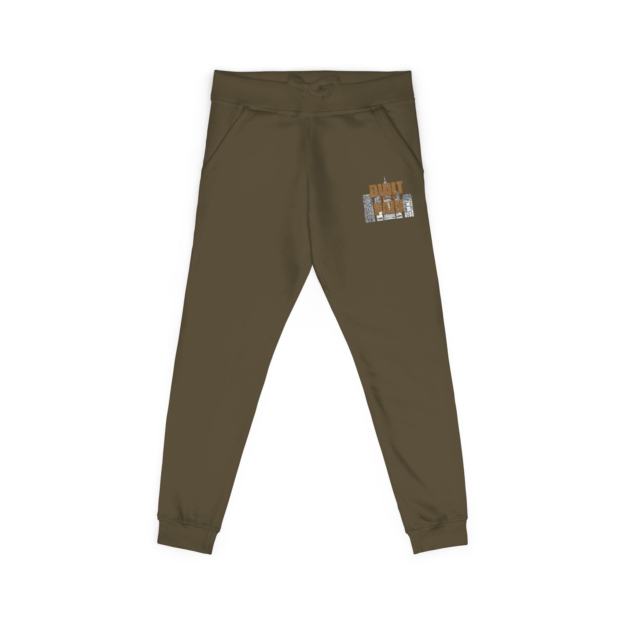 Embroidered Cozy Joggers — 'Built Through Pain' Fleece Sweatpants