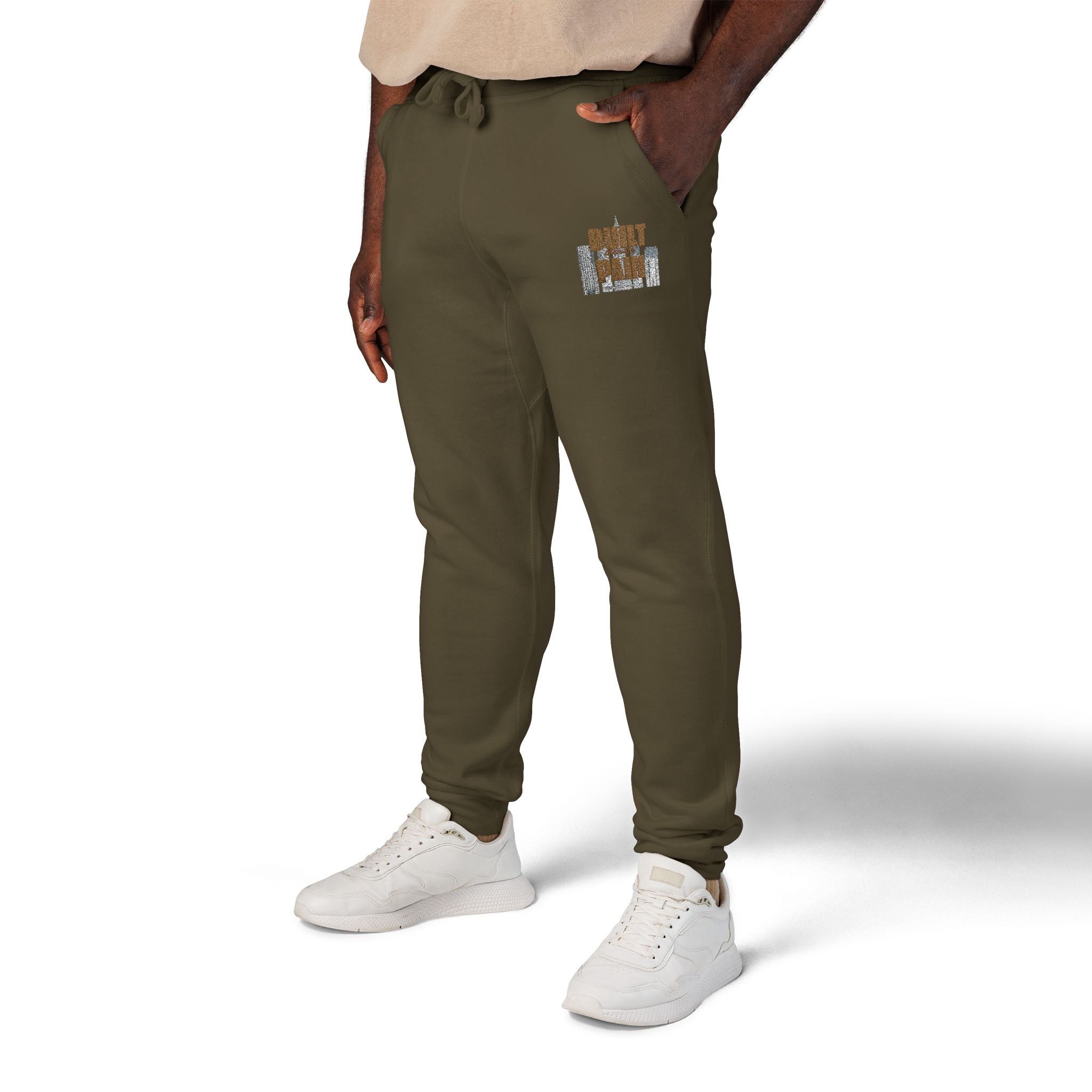 Embroidered Cozy Joggers — 'Built Through Pain' Fleece Sweatpants