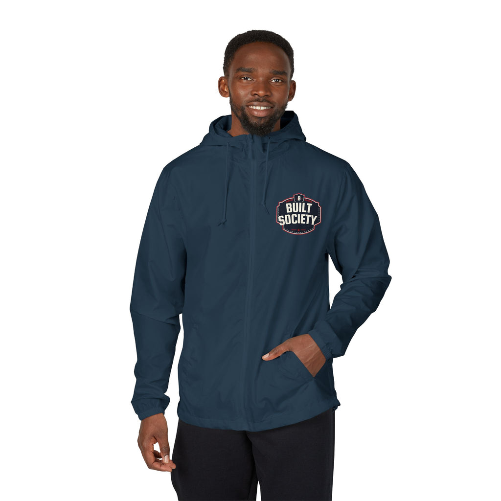 Windbreaker Jacket — 'Built Society' Camo Full-Zip Hooded Windbreaker
