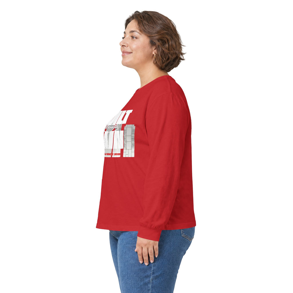 Long Sleeve Tee — Built Through Pain City Skyline Graphic