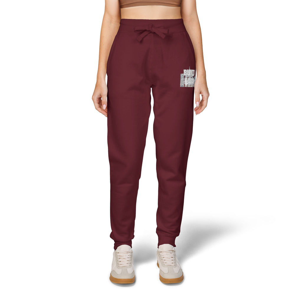 Embroidered Cozy Sweatpants — Minimal Logo Fleece Joggers