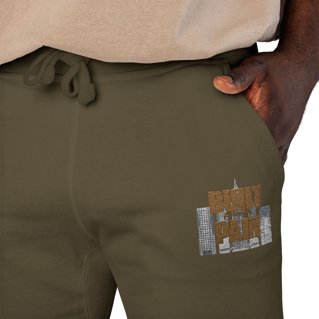 Embroidered Cozy Joggers — 'Built Through Pain' Fleece Sweatpants