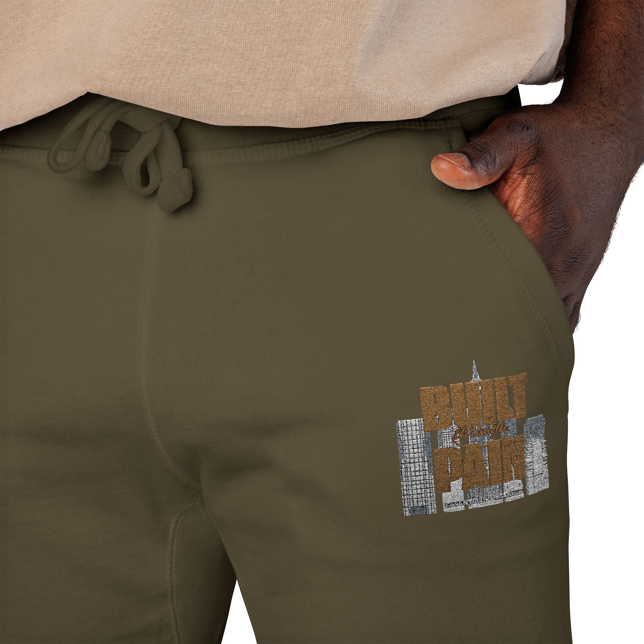 Embroidered Cozy Joggers — 'Built Through Pain' Fleece Sweatpants
