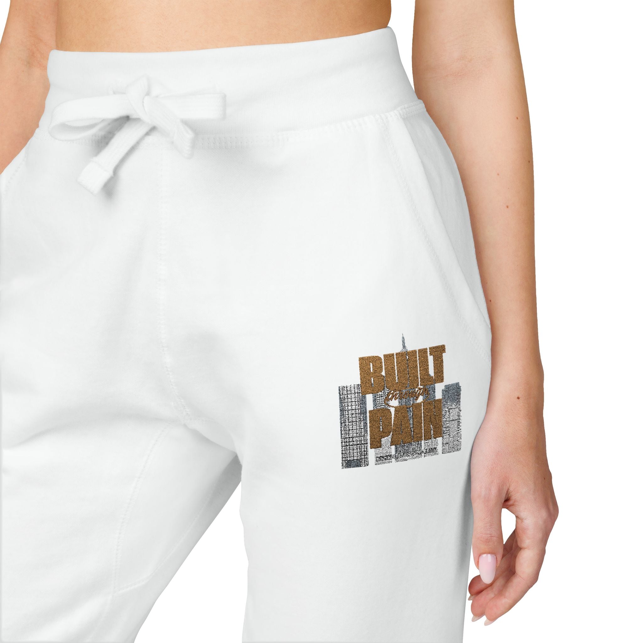 Embroidered Cozy Joggers — 'Built Through Pain' Fleece Sweatpants