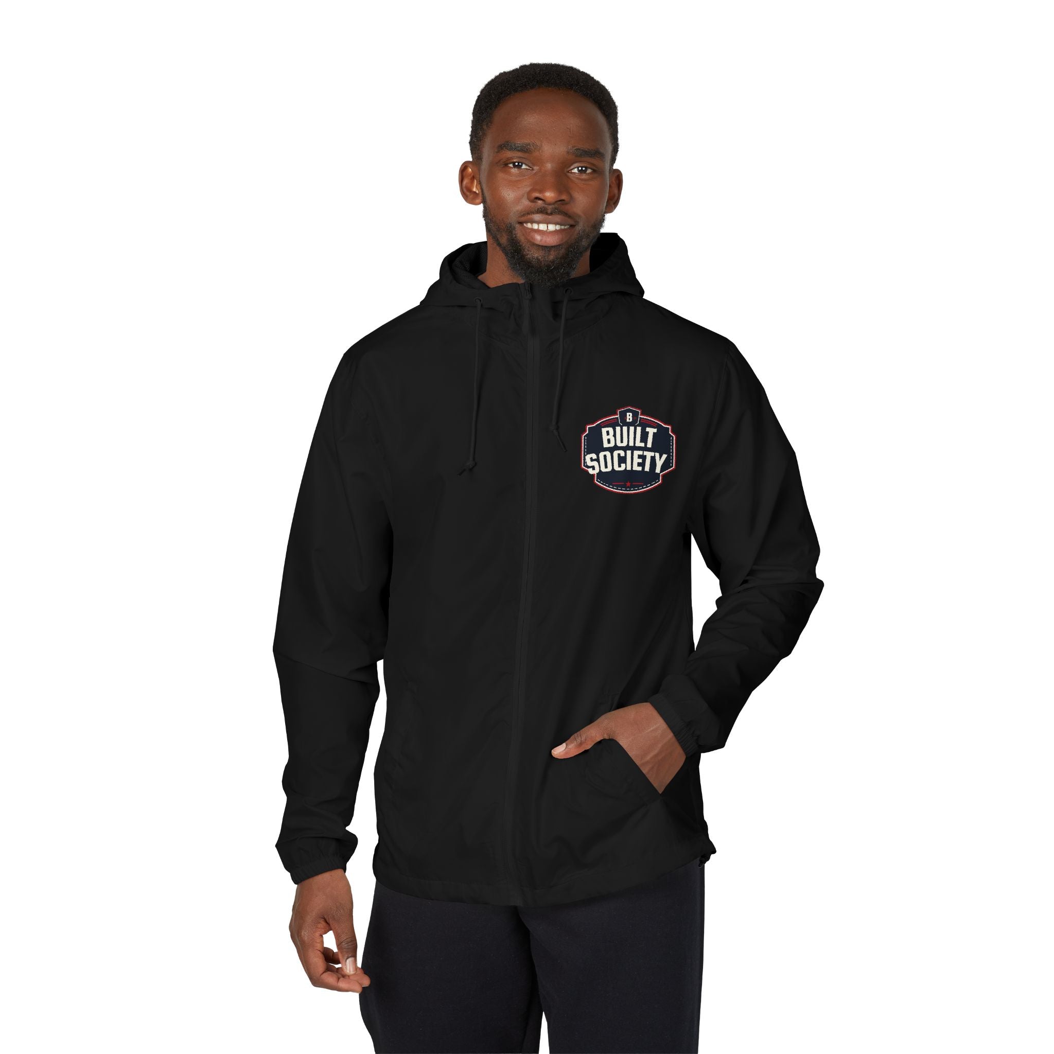 Windbreaker Jacket — 'Built Society' Camo Full-Zip Hooded Windbreaker