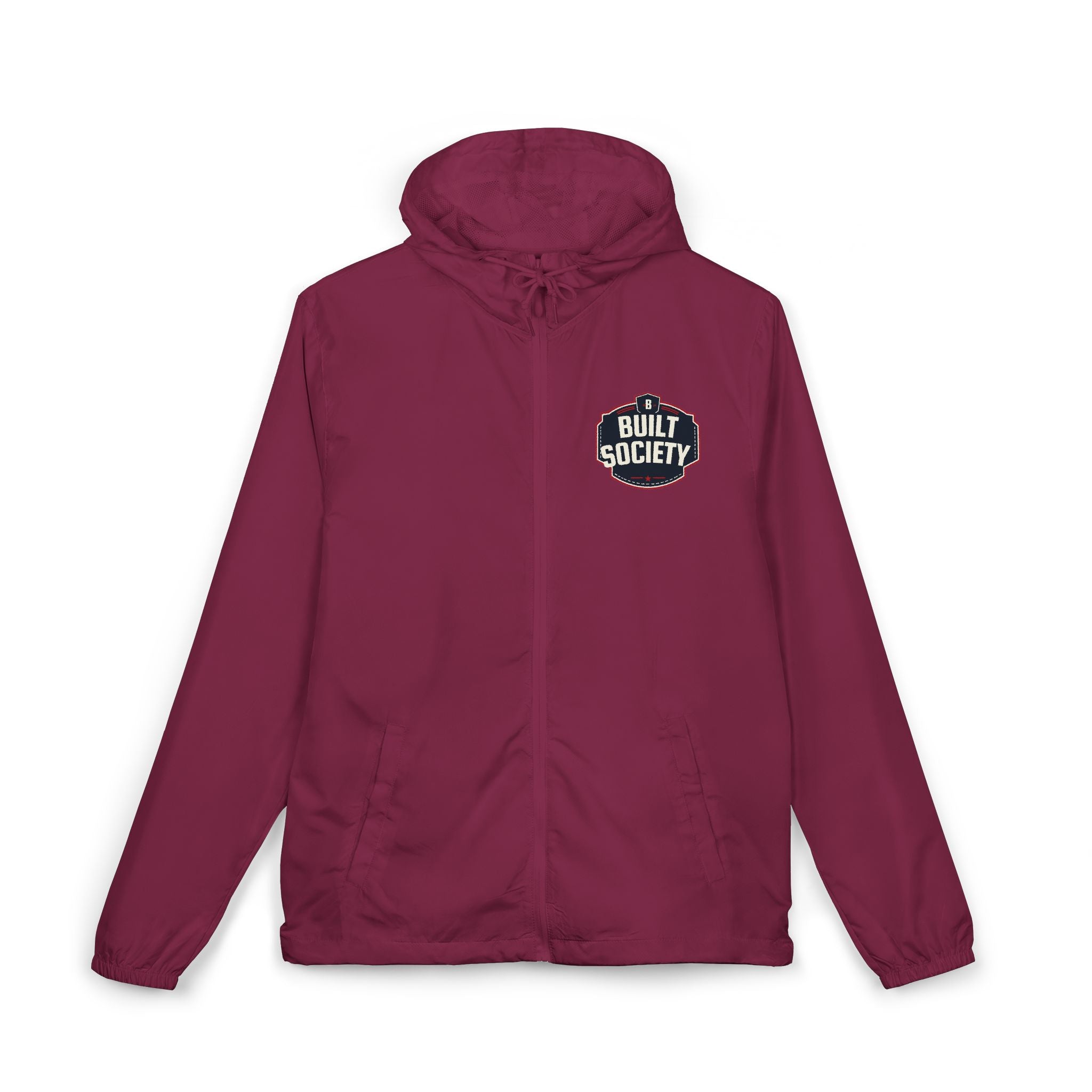 Windbreaker Jacket — 'Built Society' Camo Full-Zip Hooded Windbreaker