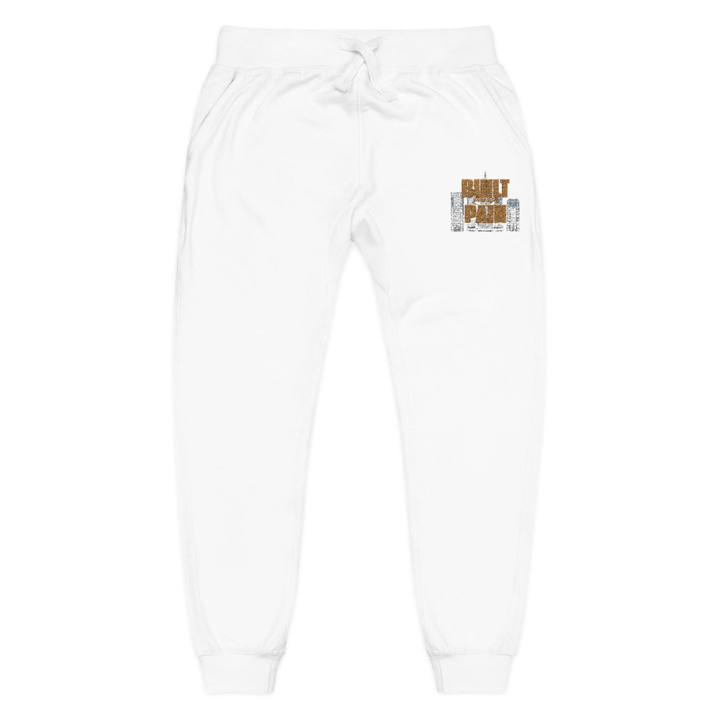 Embroidered Cozy Joggers — 'Built Through Pain' Fleece Sweatpants