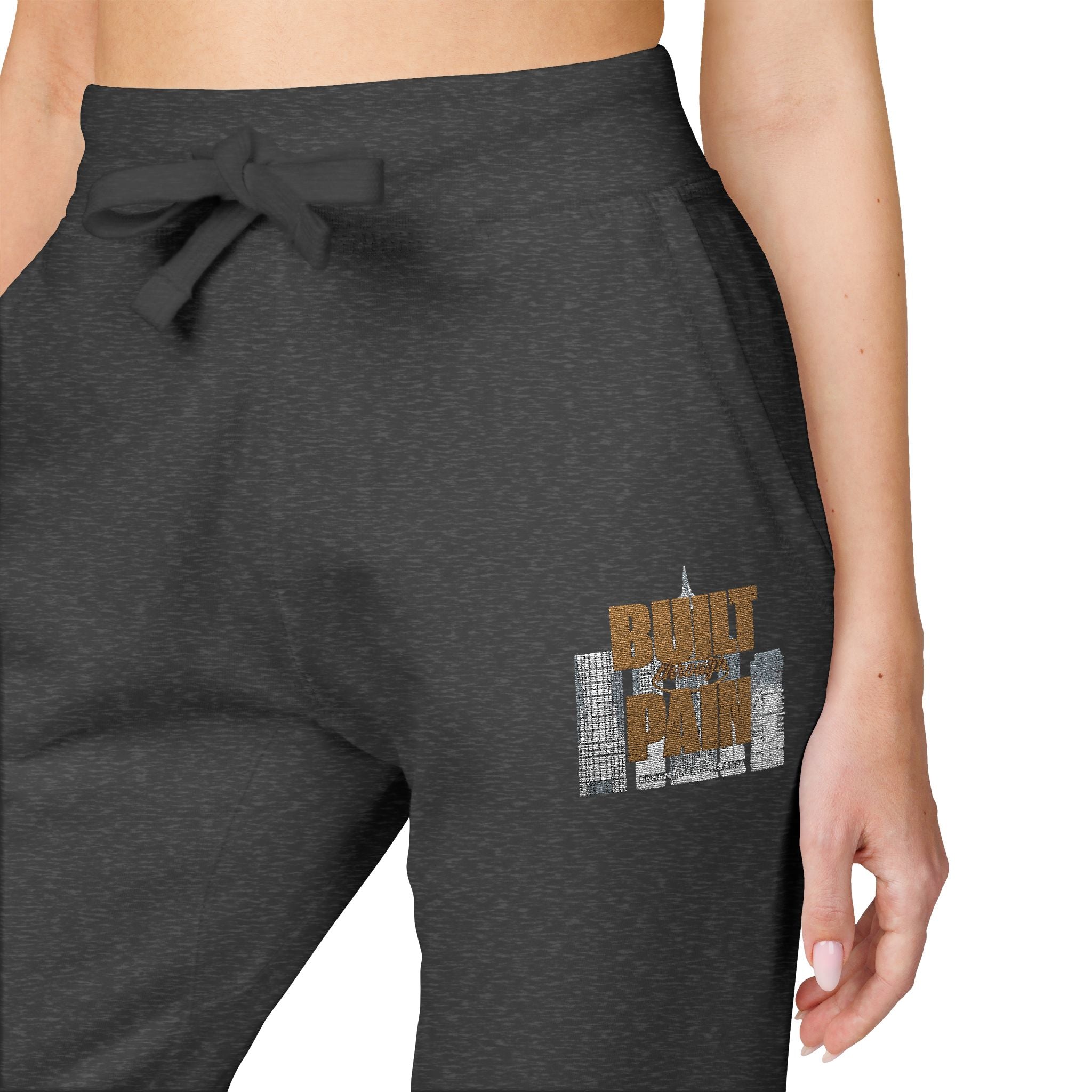 Embroidered Cozy Joggers — 'Built Through Pain' Fleece Sweatpants