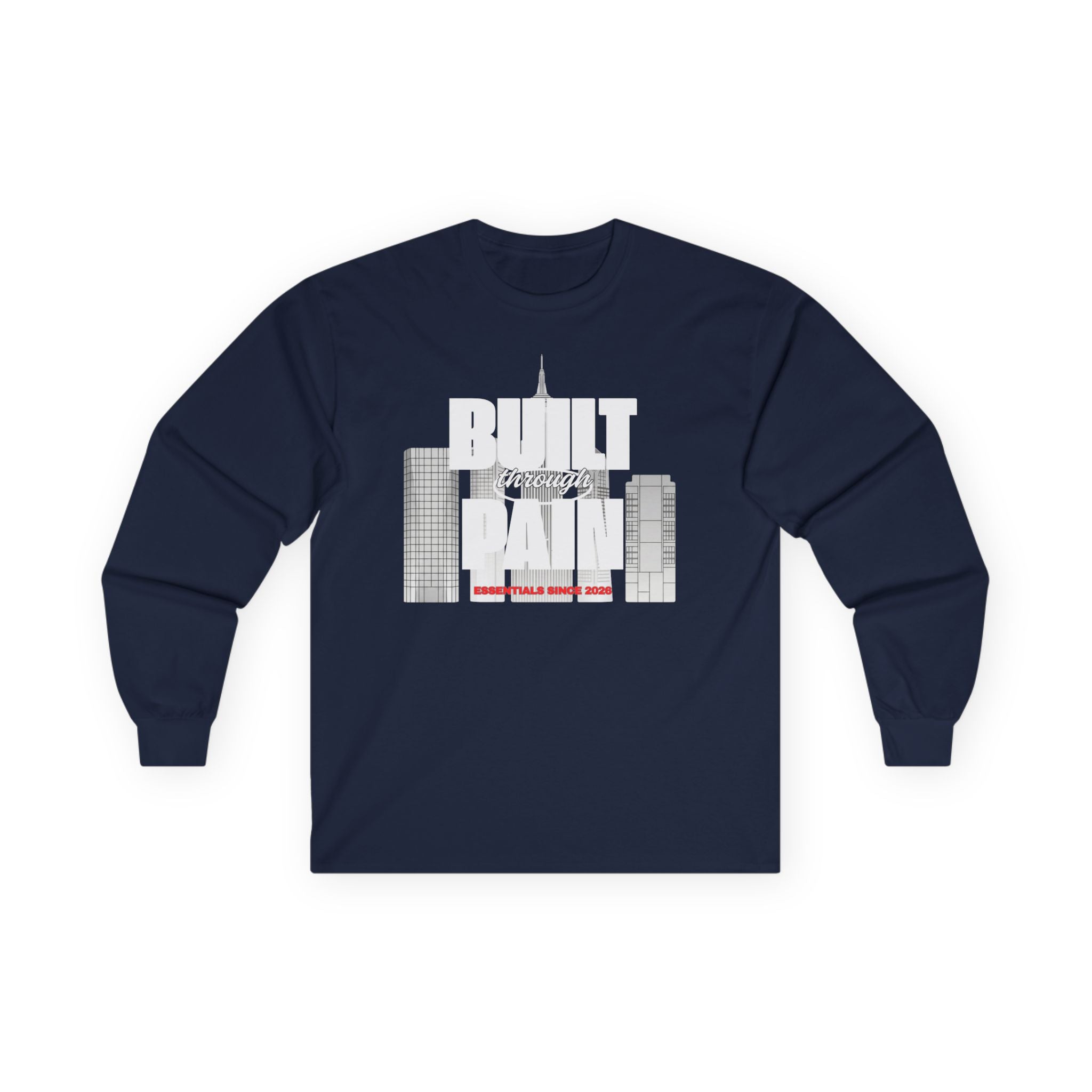 Long Sleeve Tee — Built Through Pain City Skyline Graphic