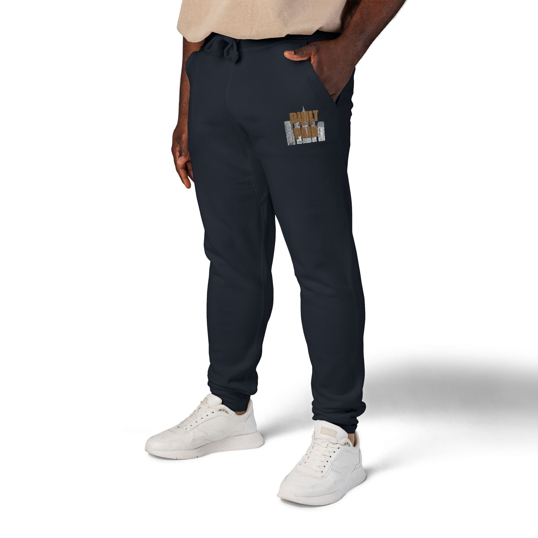Embroidered Cozy Joggers — 'Built Through Pain' Fleece Sweatpants