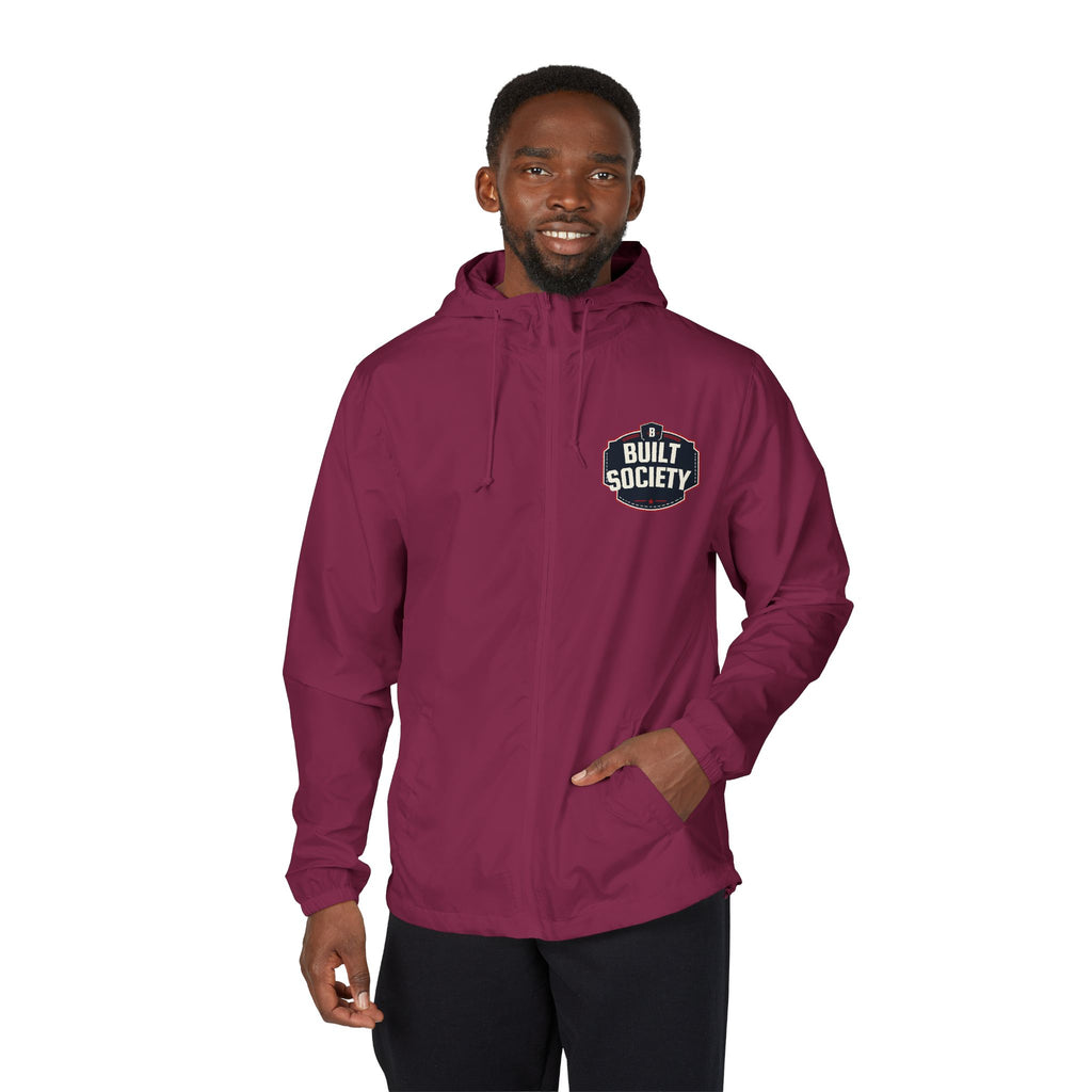 Windbreaker Jacket — 'Built Society' Camo Full-Zip Hooded Windbreaker