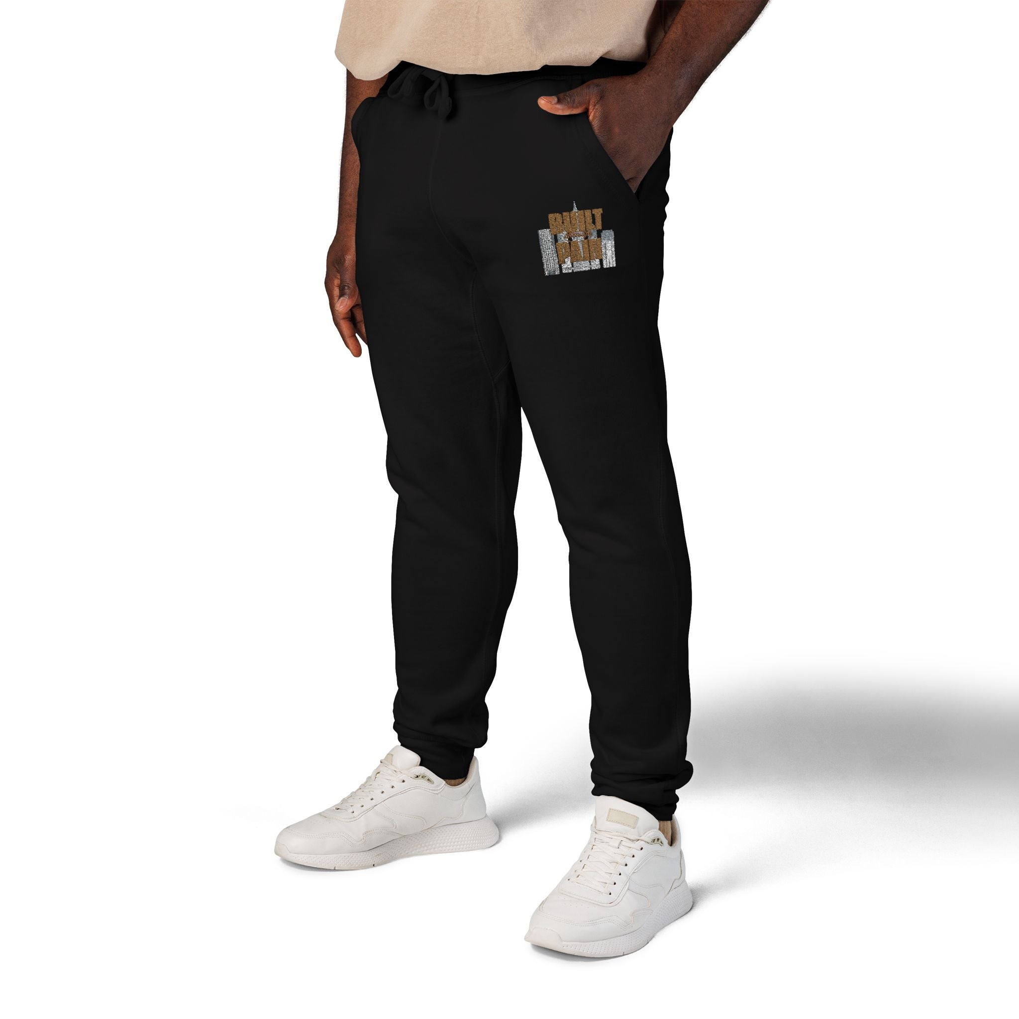 Embroidered Cozy Joggers — 'Built Through Pain' Fleece Sweatpants