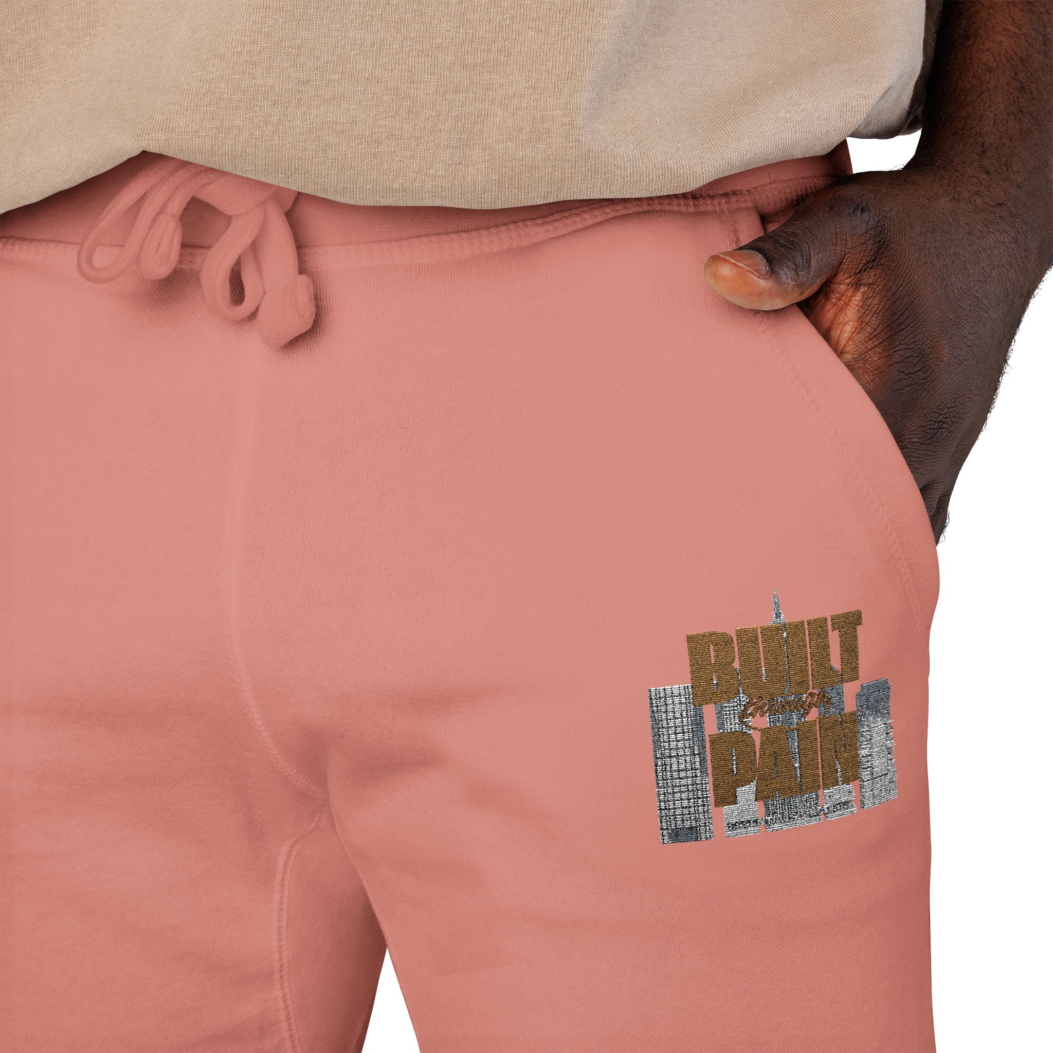 Embroidered Cozy Joggers — 'Built Through Pain' Fleece Sweatpants