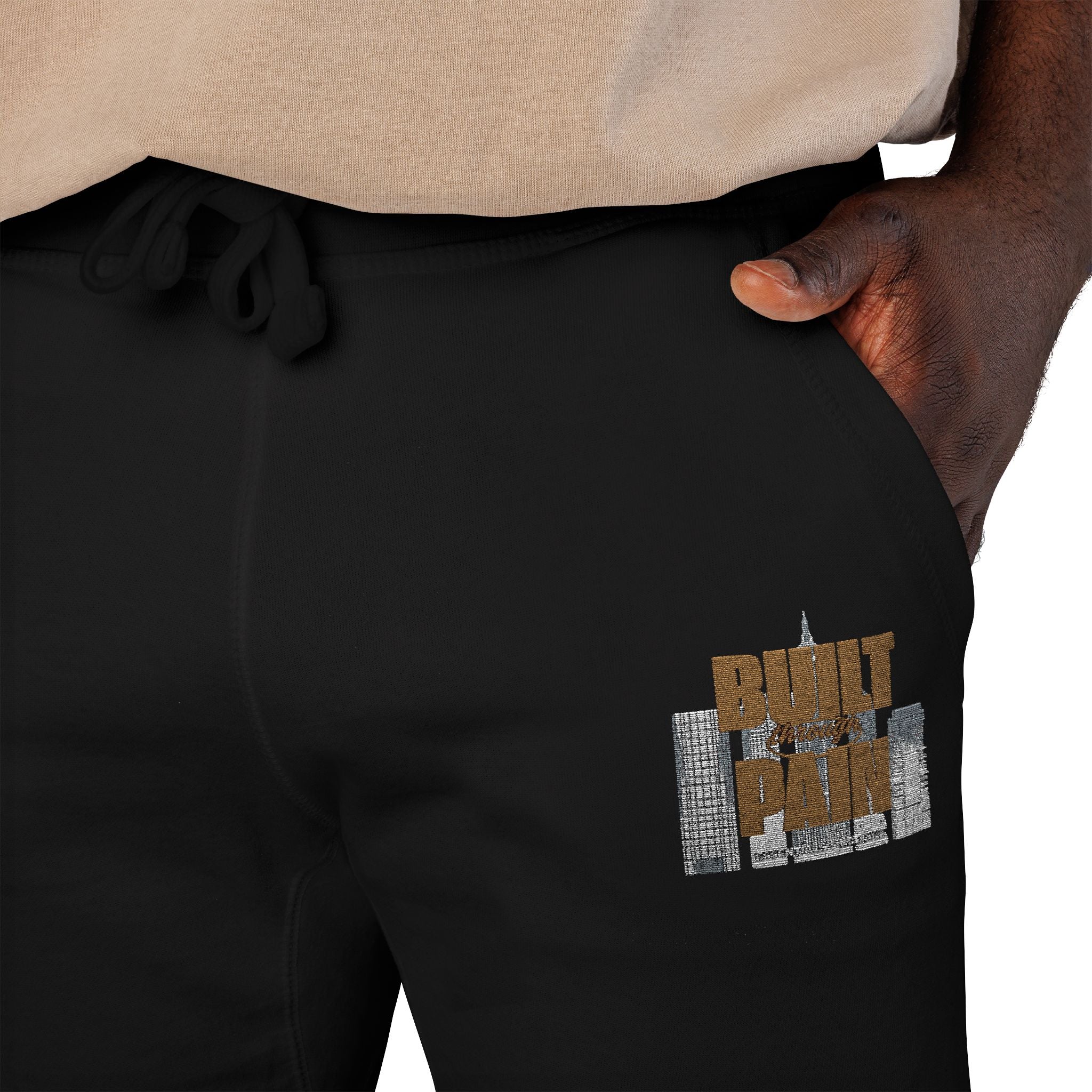 Embroidered Cozy Joggers — 'Built Through Pain' Fleece Sweatpants