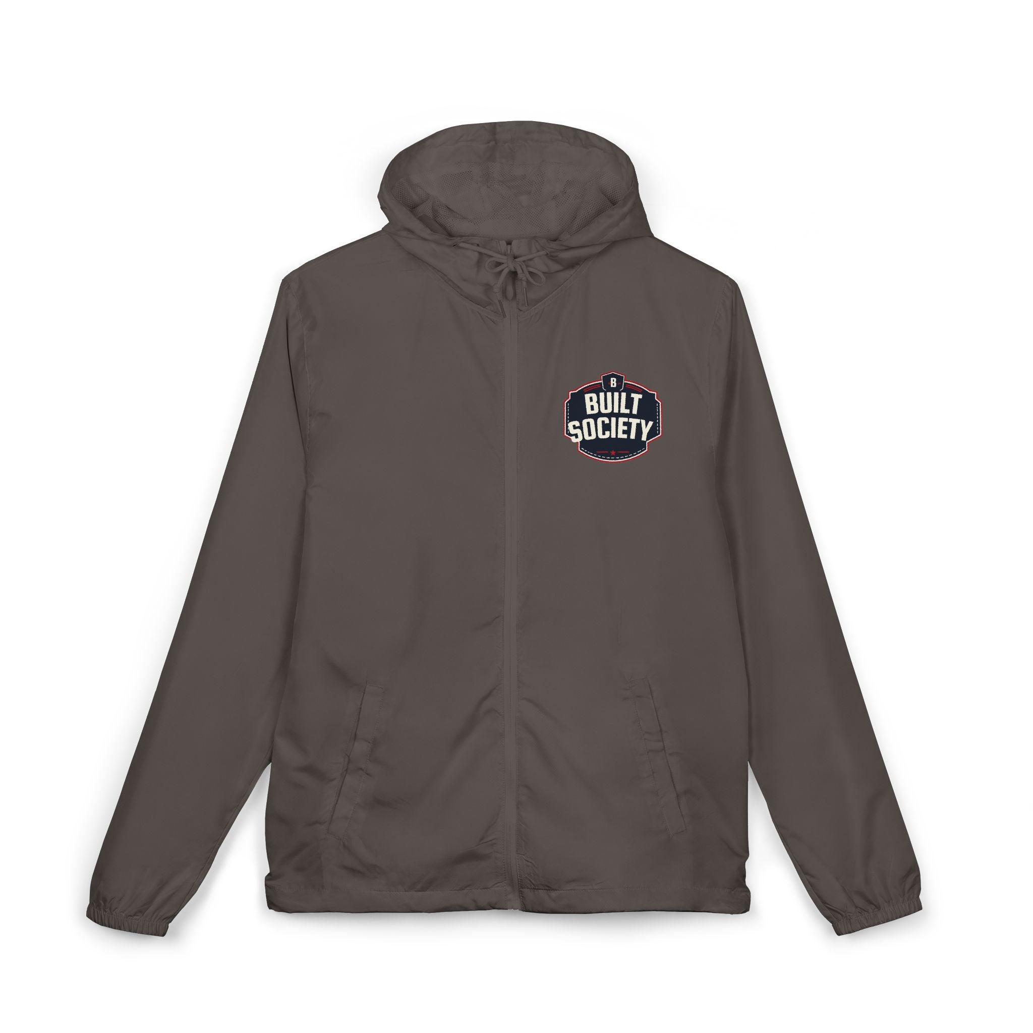 Windbreaker Jacket — 'Built Society' Camo Full-Zip Hooded Windbreaker